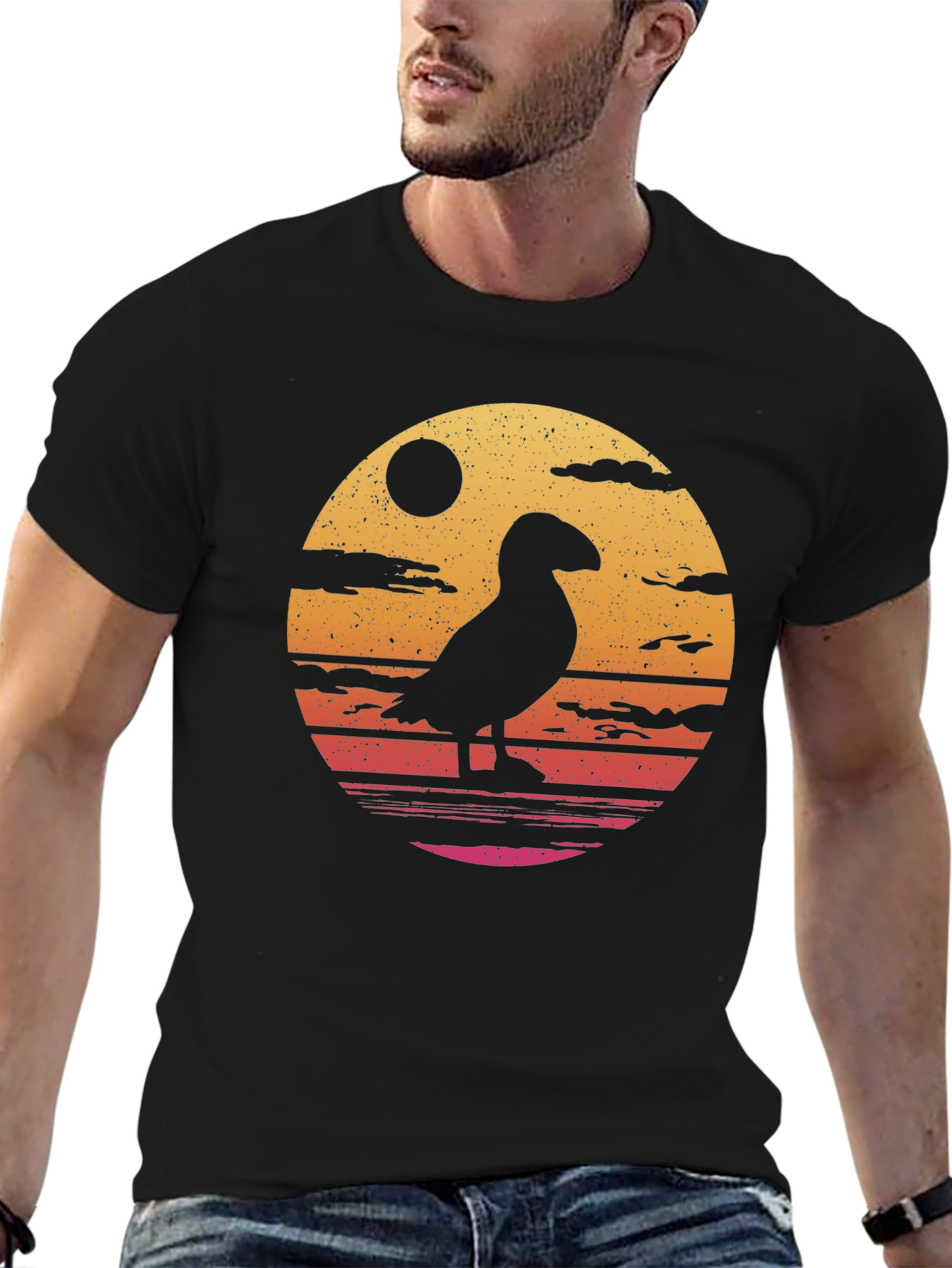 Retro Puffin T-Shirt - Black