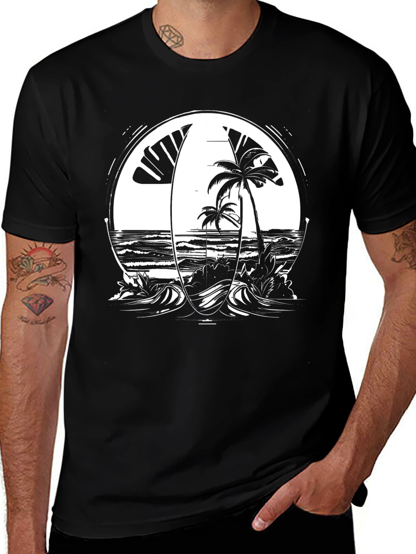 Tropical Surfboard Beach Graphic Tee