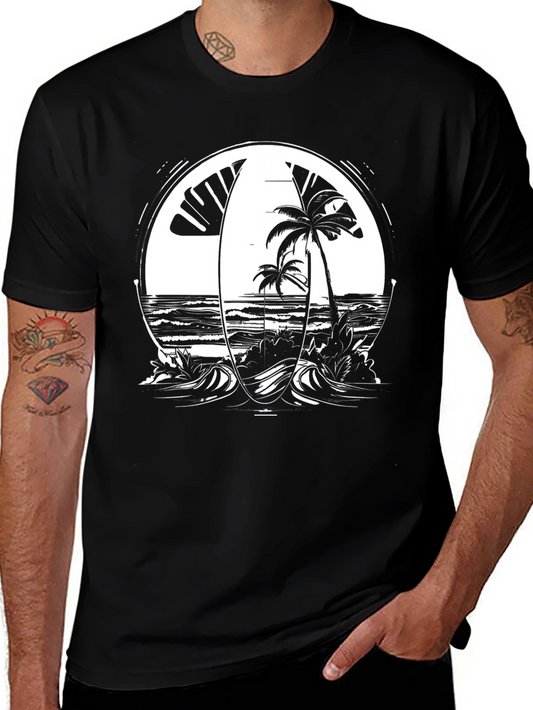 Tropical Surfboard Beach Graphic Tee