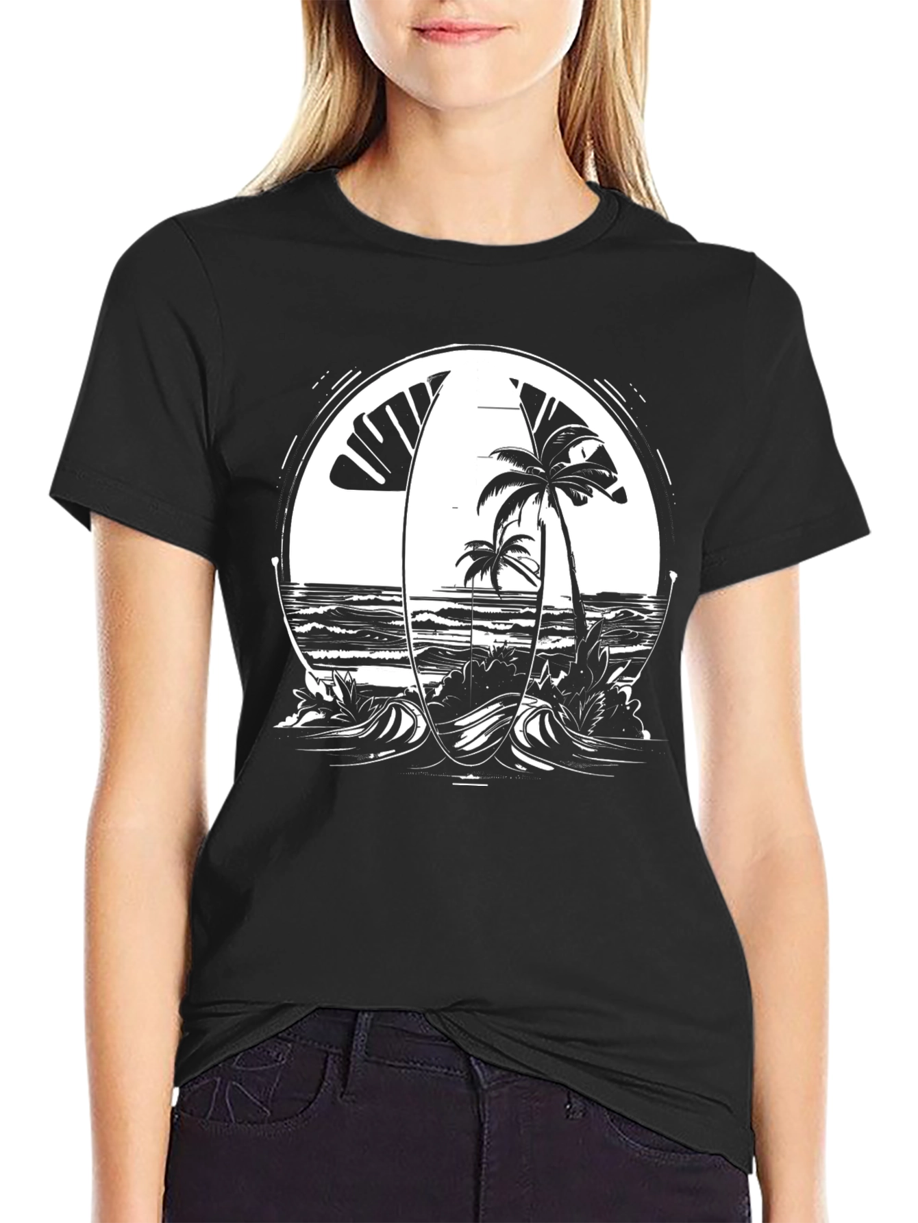 Tropical Surfboard Beach Graphic Tee