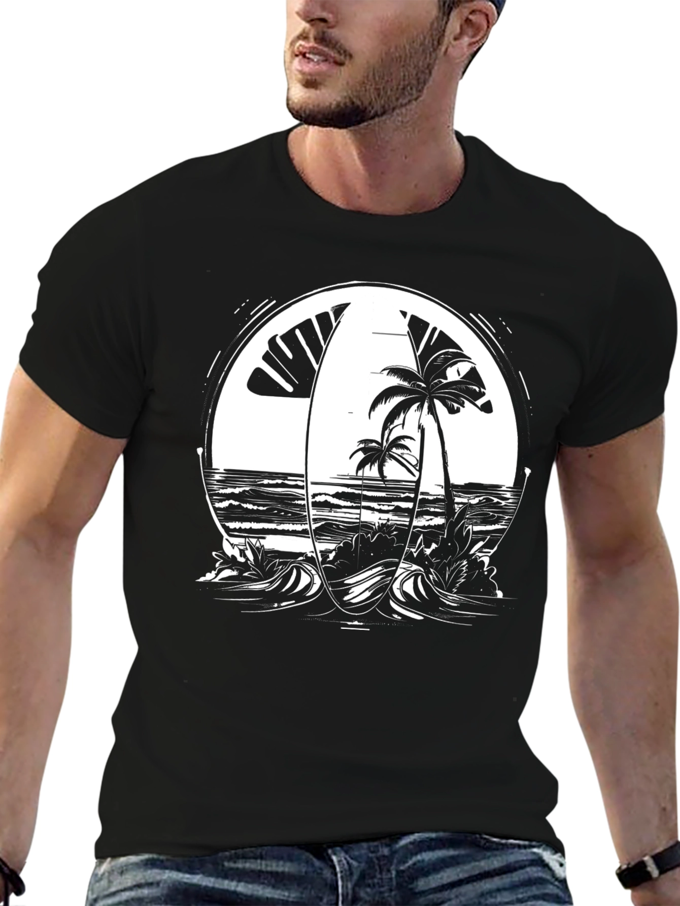 Tropical Surfboard Beach Graphic Tee