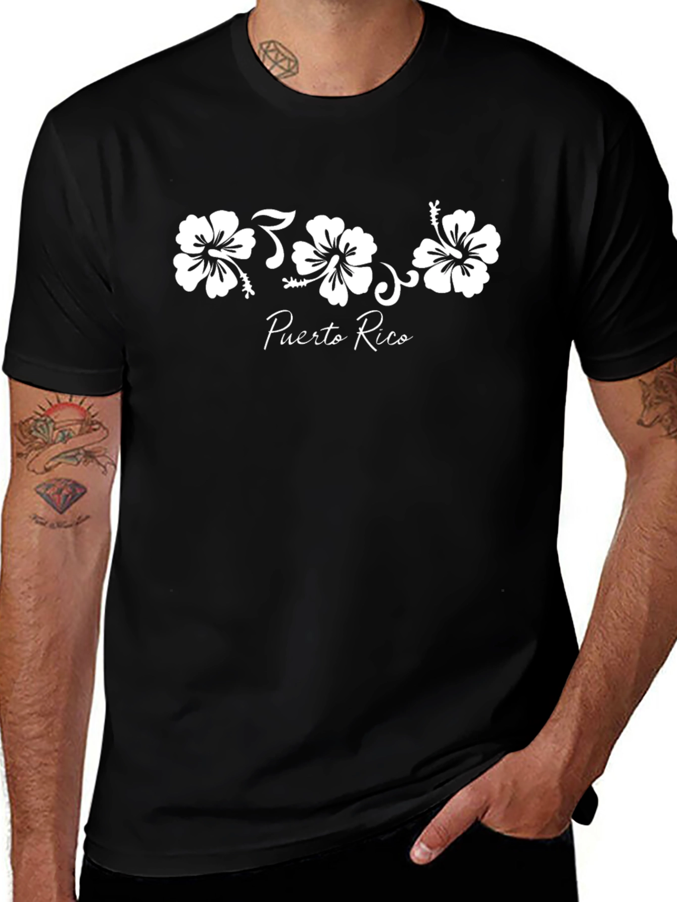 Puerto Rico Hibiscus Flower T-Shirt - Black