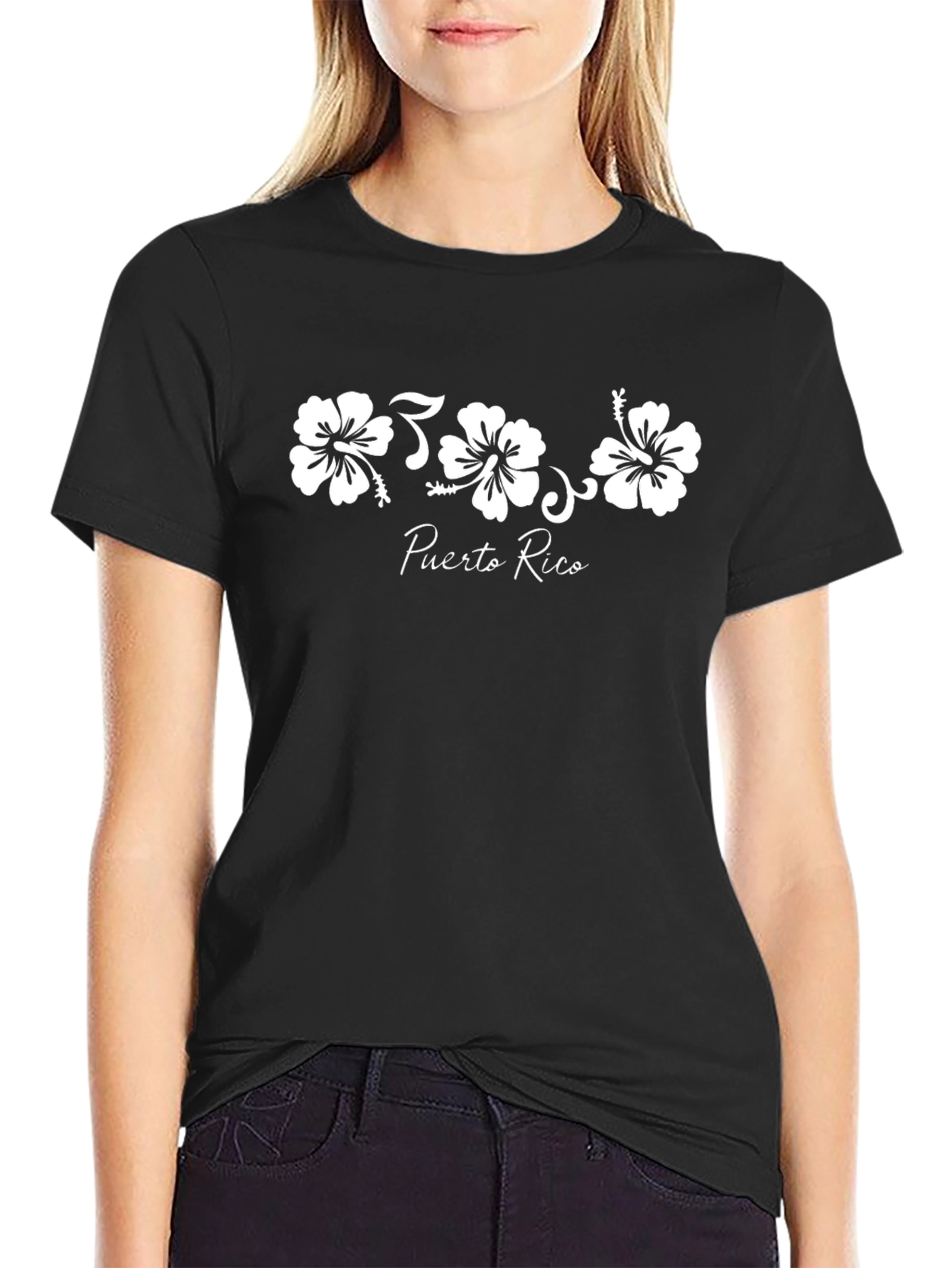 Puerto Rico Hibiscus Flower T-Shirt - Black