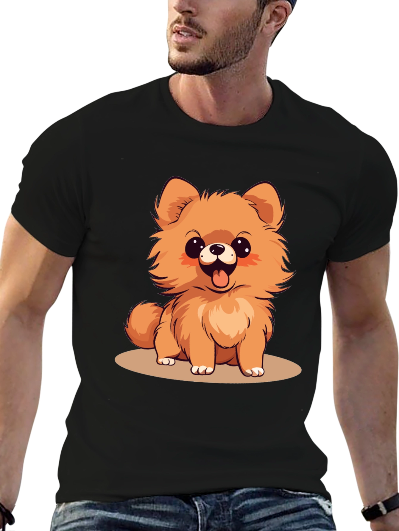 Cute Pomeranian Dog Cartoon Graphic T-Shirt