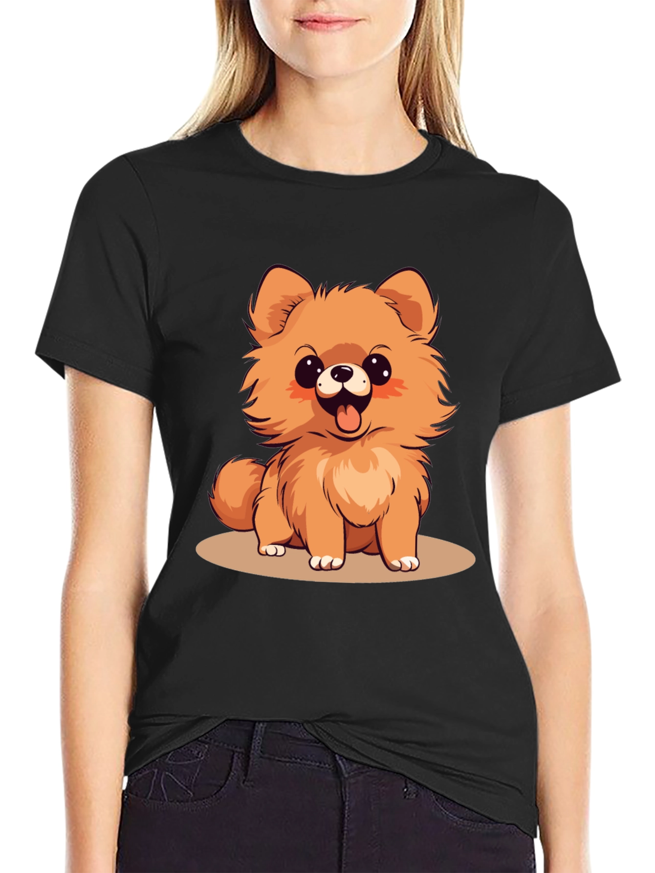 Cute Pomeranian Dog Cartoon Graphic T-Shirt