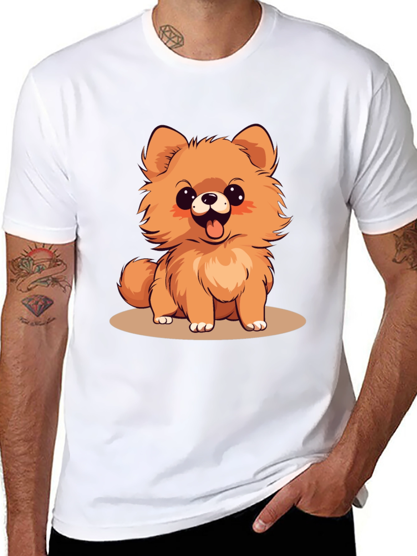 Cute Pomeranian Dog Cartoon Graphic T-Shirt