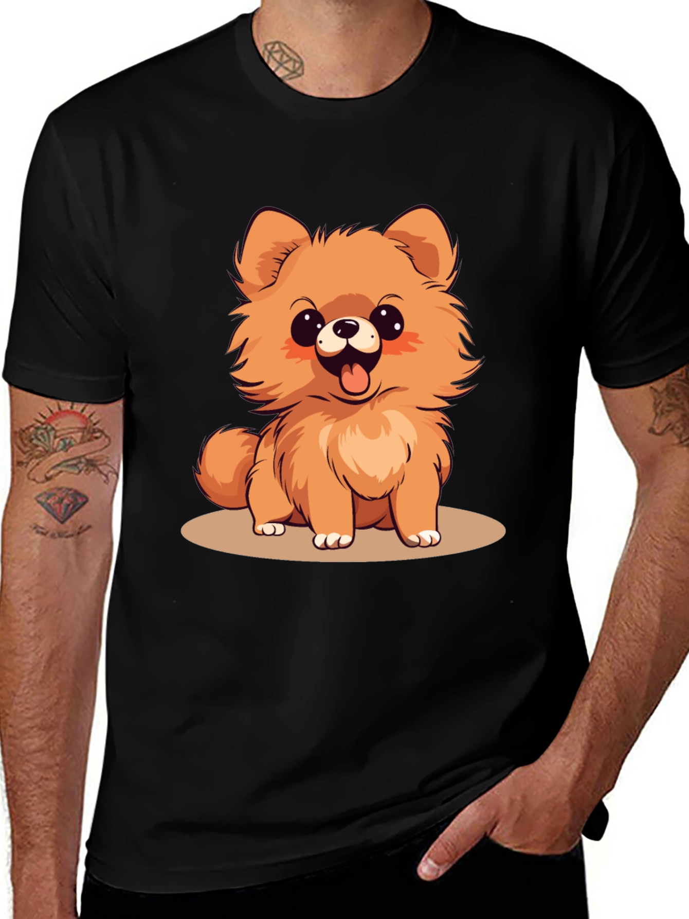 Cute Pomeranian Dog Cartoon Graphic T-Shirt