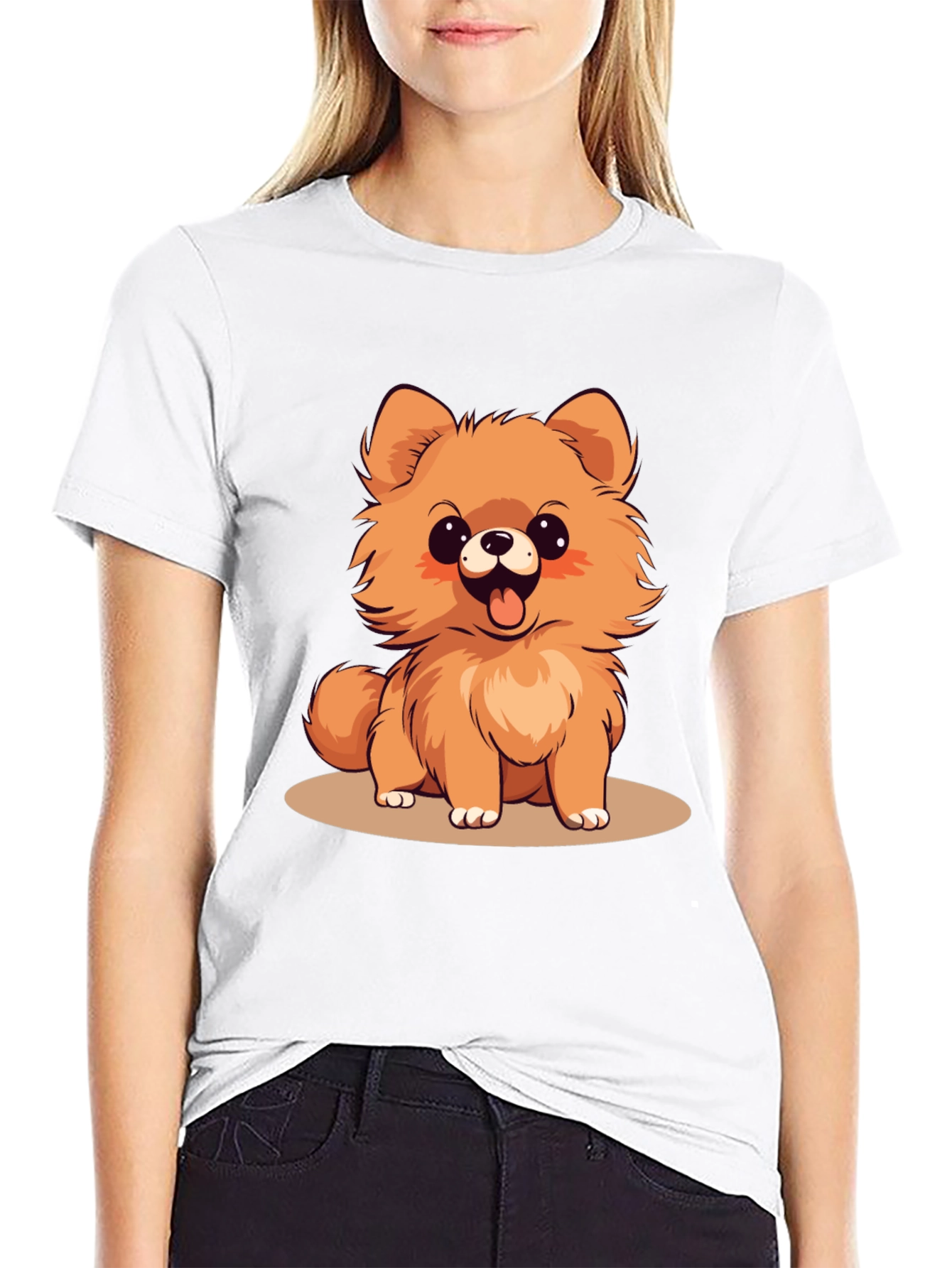 Cute Pomeranian Dog Cartoon Graphic T-Shirt