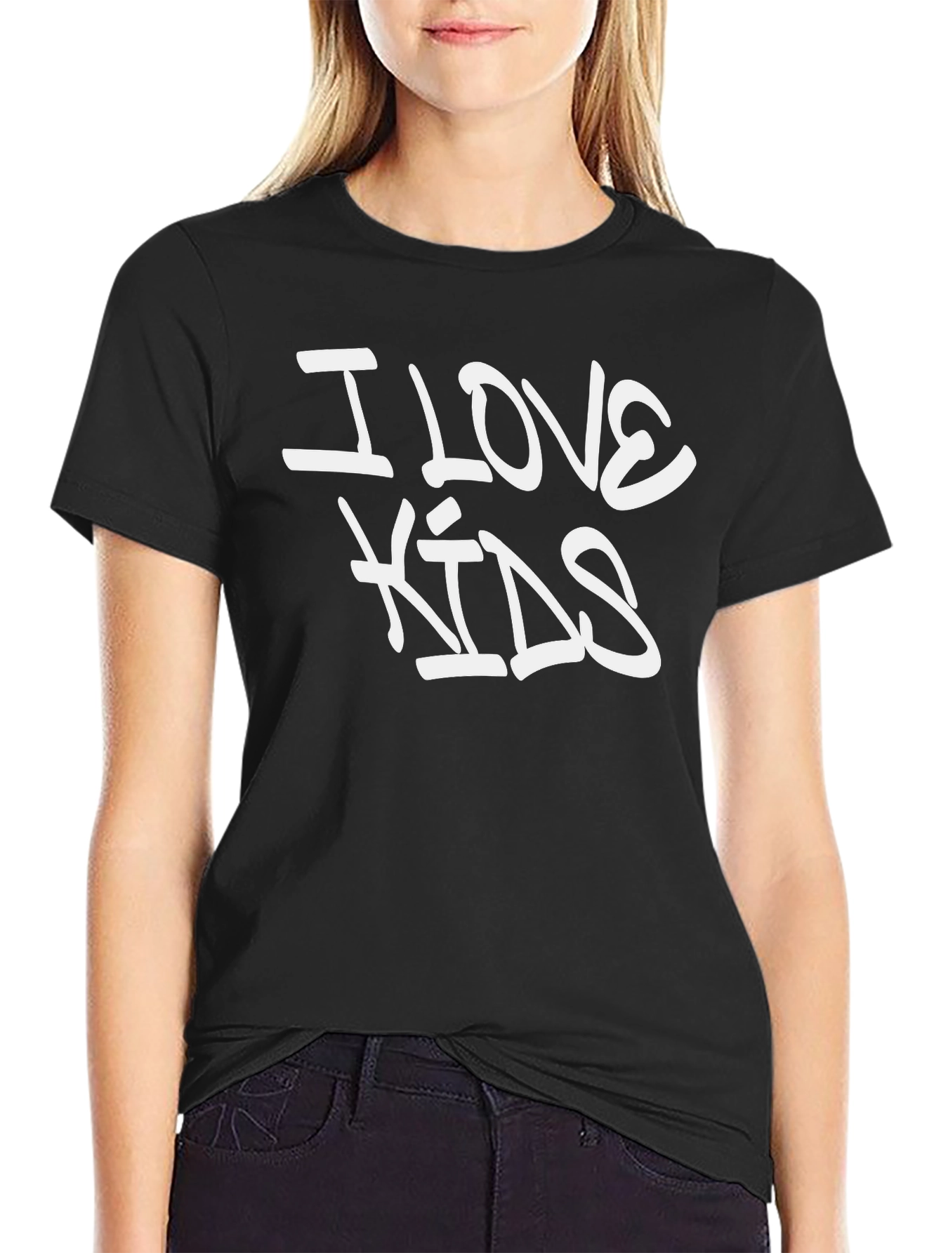 I Love Kids Graphic Tee - Black Casual T-Shirt