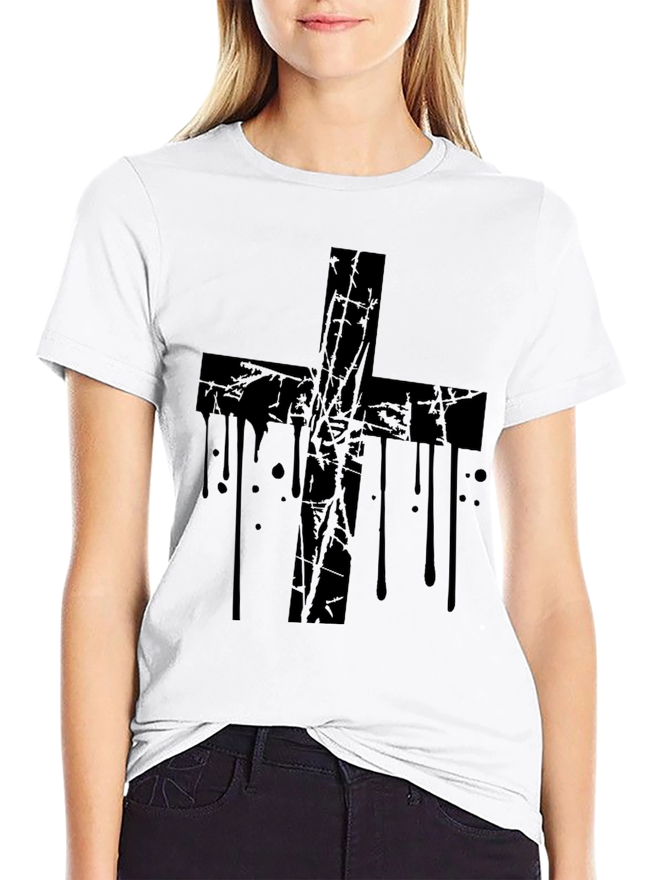 Grunge Cross Graphic Black T-Shirt