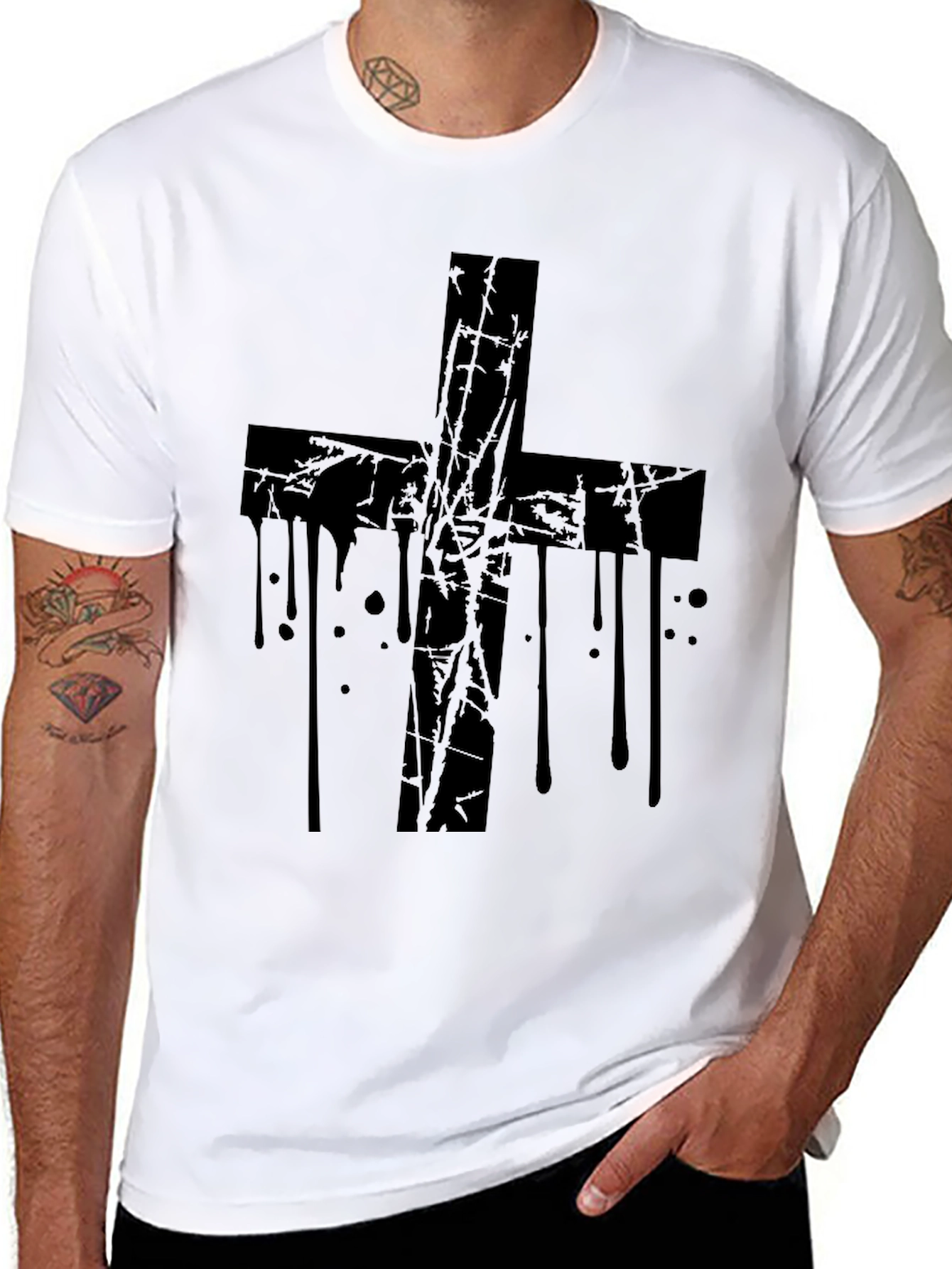 Grunge Cross Graphic Black T-Shirt