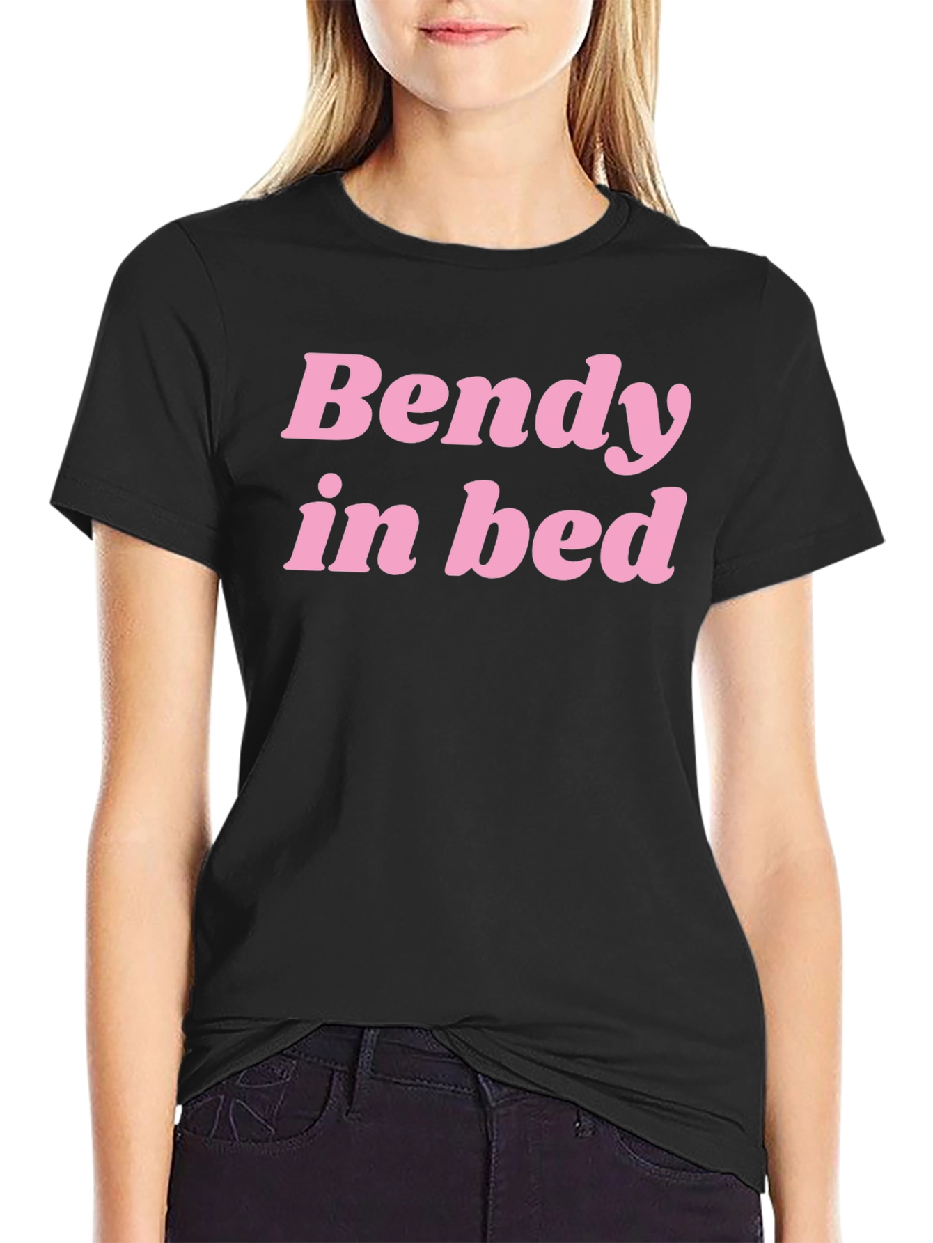 Bendy In Bed Graphic Tee - Black Cotton T-Shirt