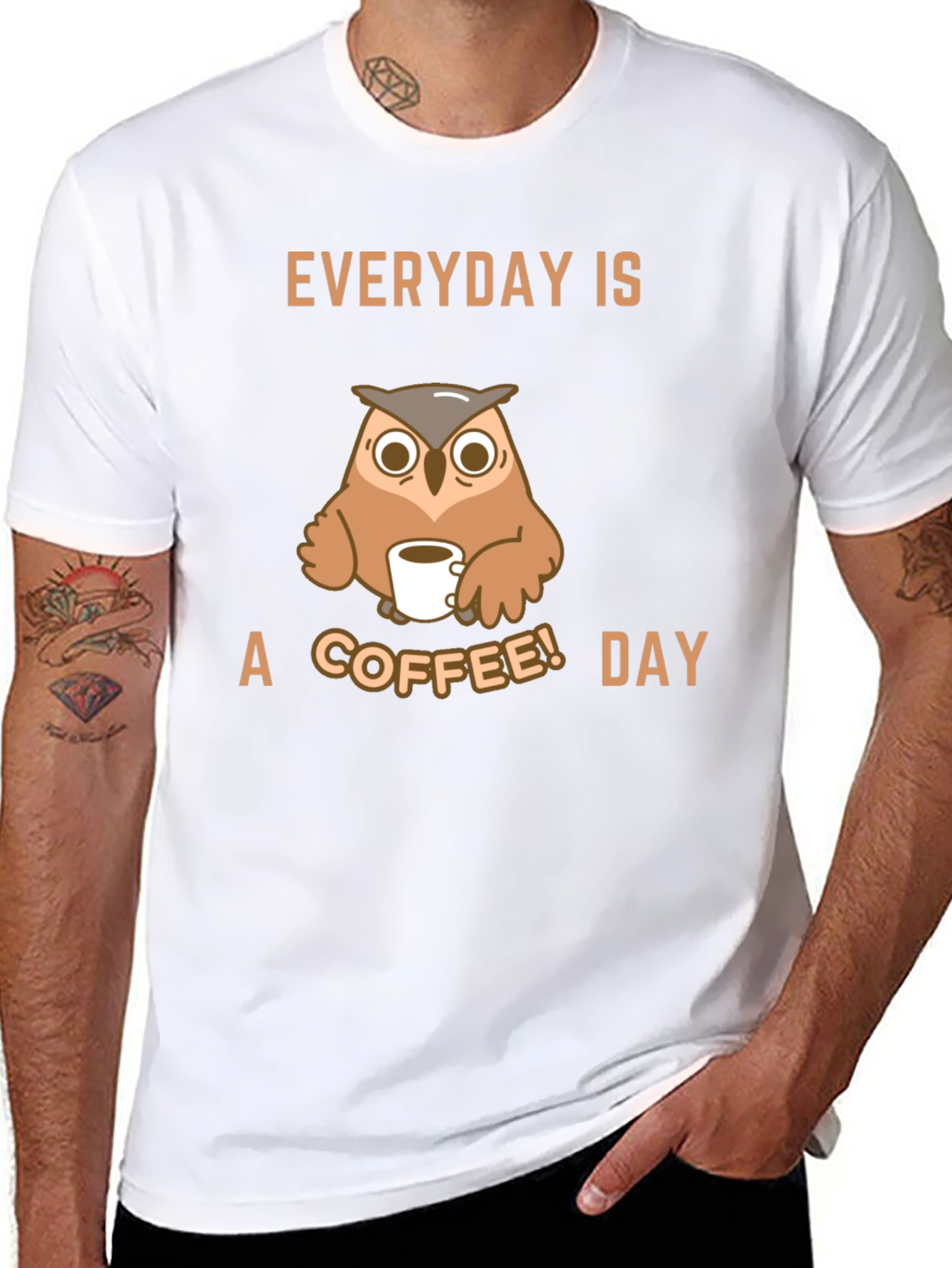 Everyday is a Coffee Day Owl Graphic T-Shirt
