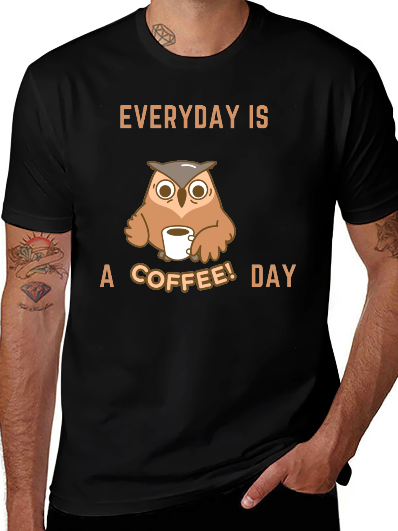 Everyday is a Coffee Day Owl Graphic T-Shirt