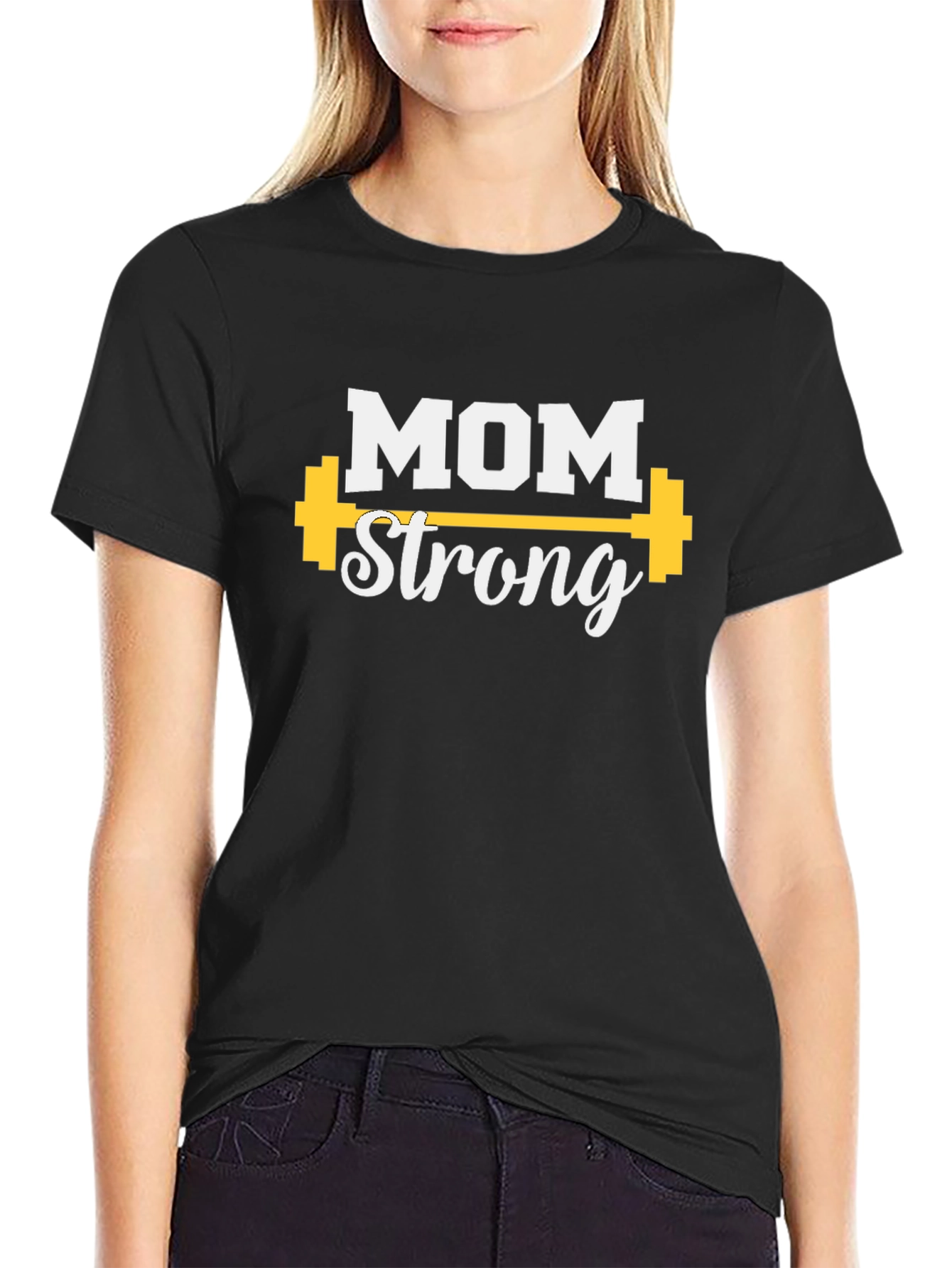 Mom Strong Graphic Tee - Black Cotton Blend
