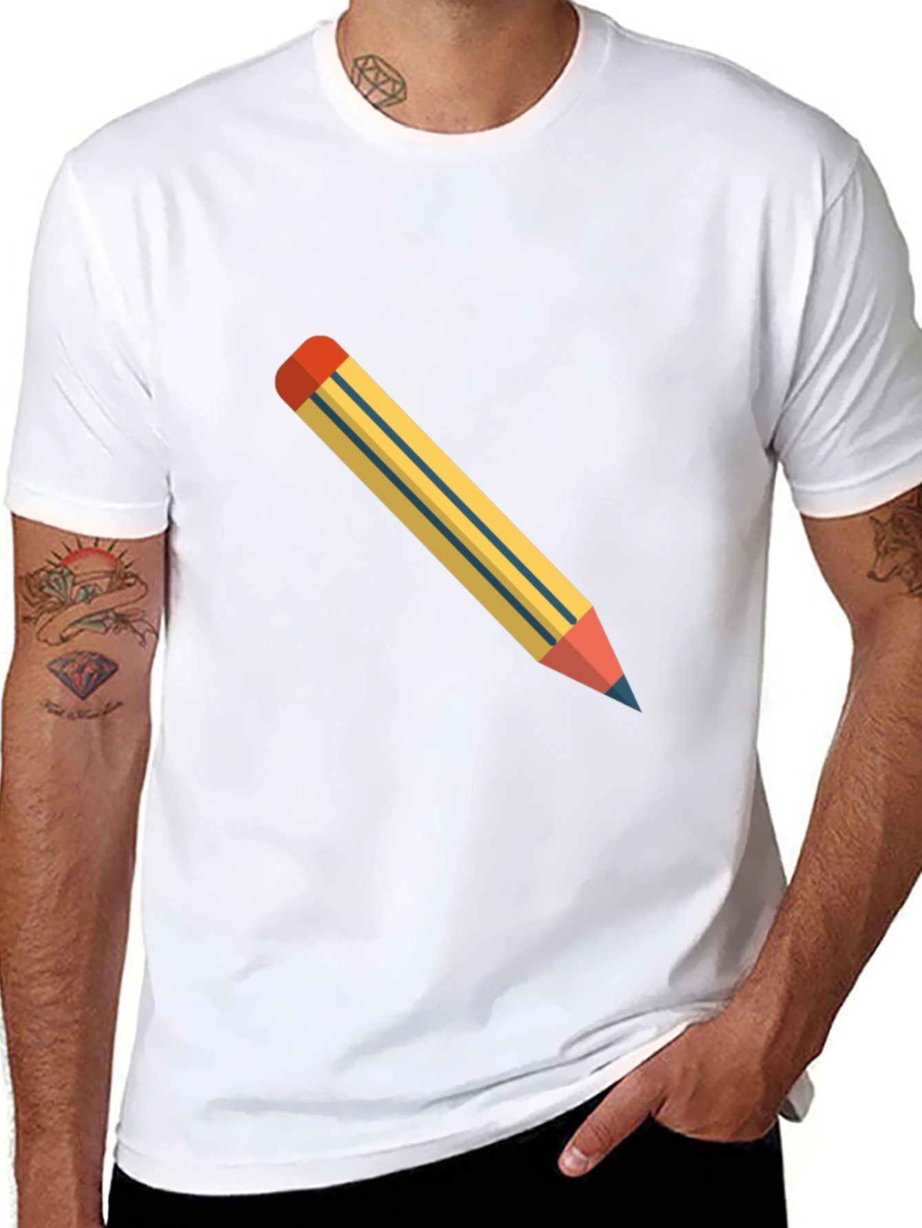 Mens Black T-Shirt with Pencil Graphic