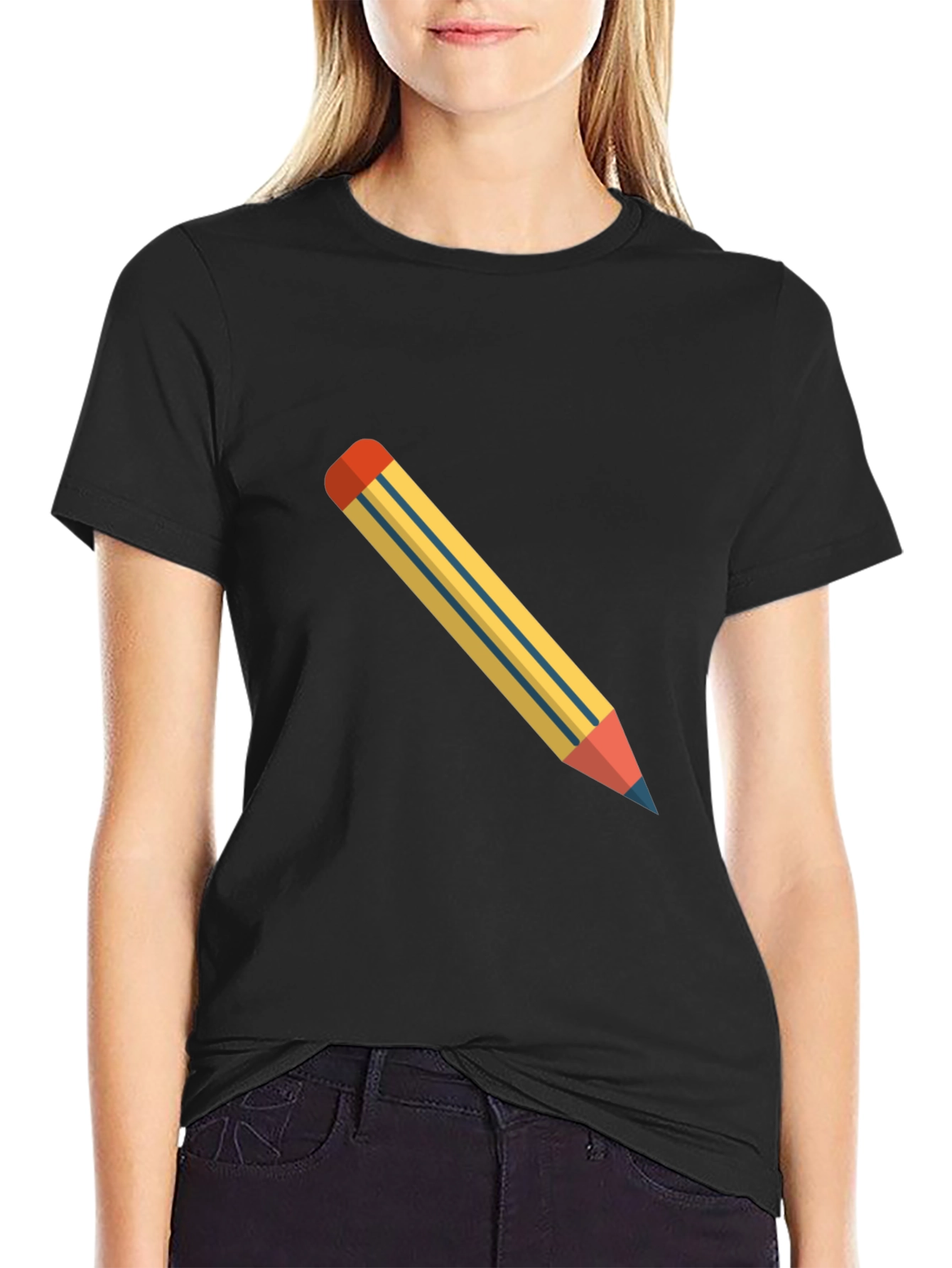 Mens Black T-Shirt with Pencil Graphic