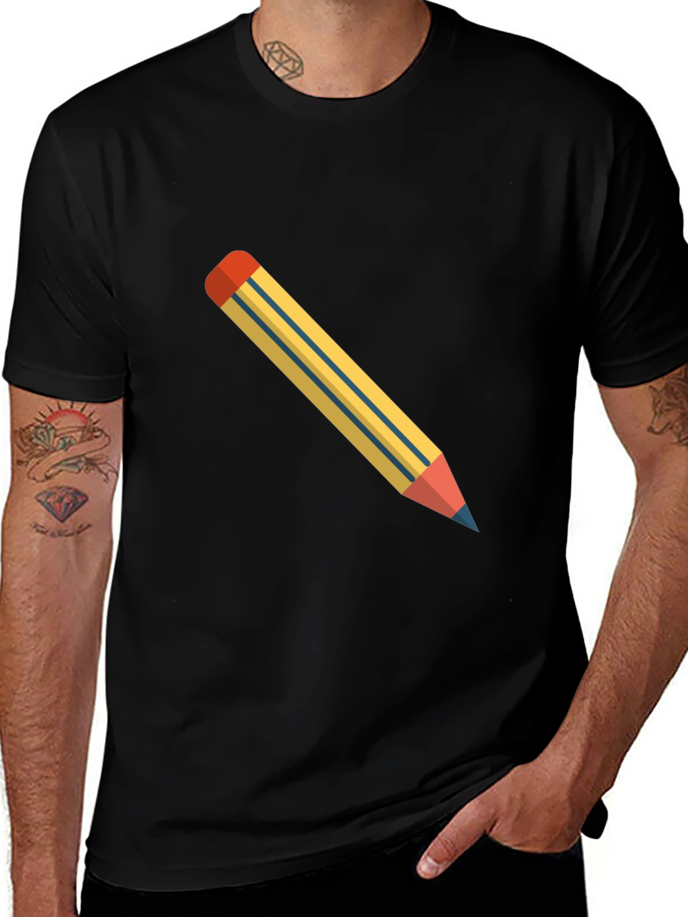 Mens Black T-Shirt with Pencil Graphic