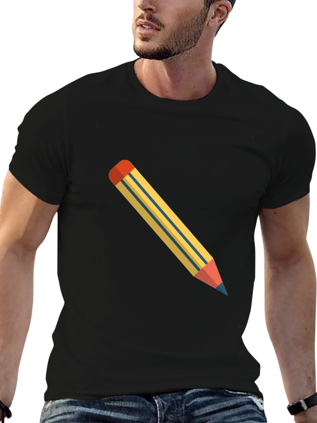 Mens Black T-Shirt with Pencil Graphic