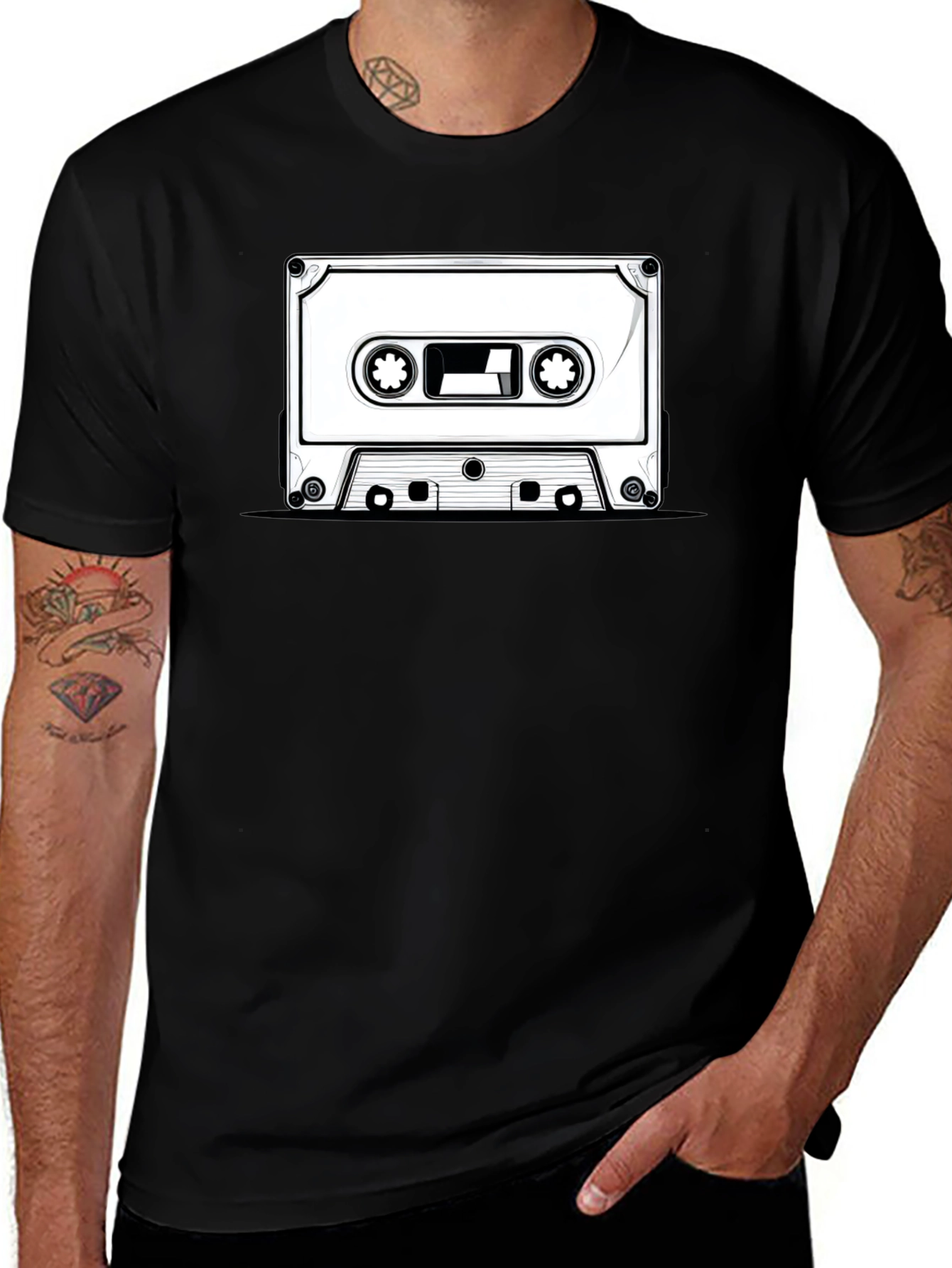 Retro Cassette Tape Graphic T-Shirt - Black