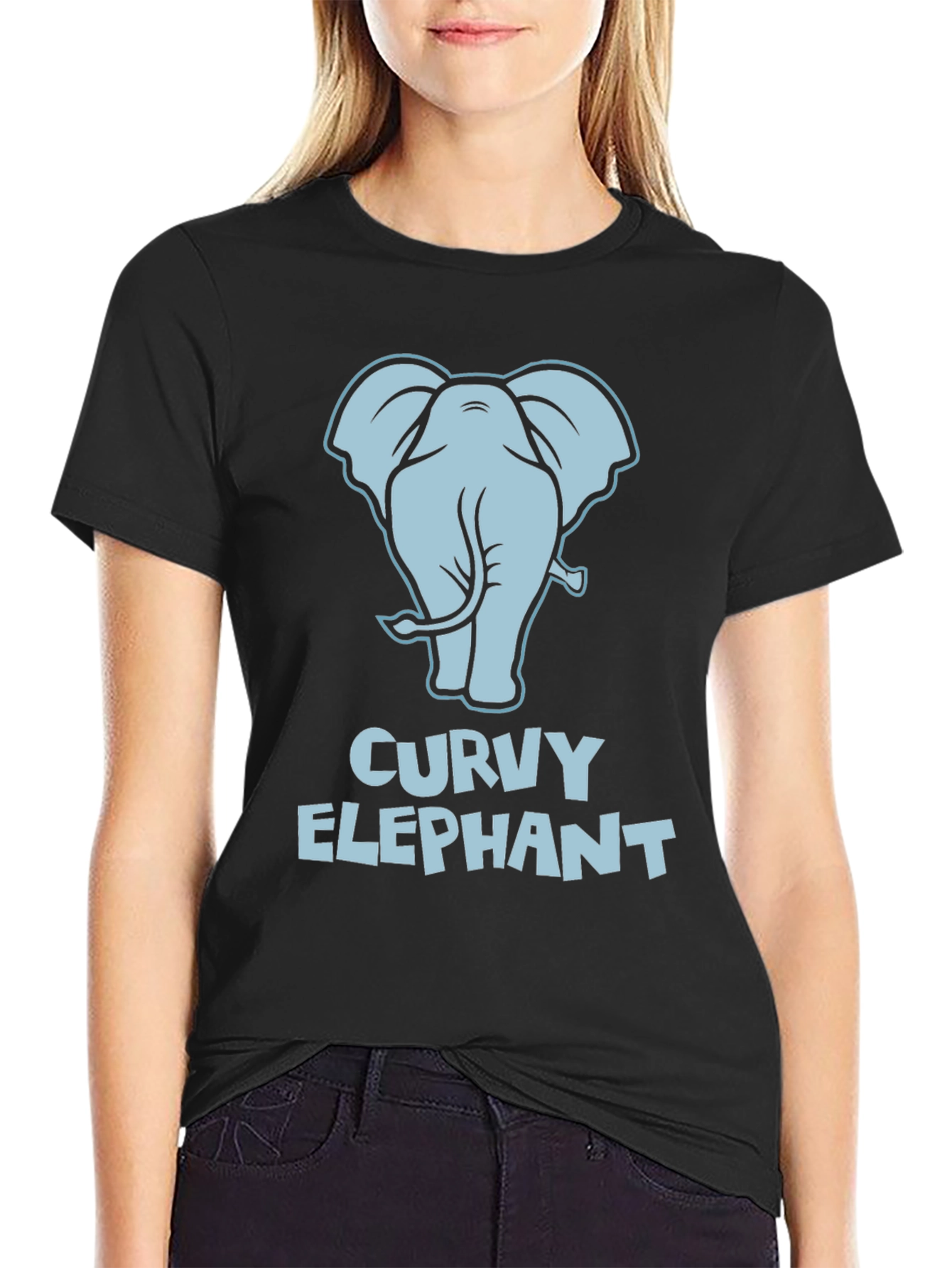 Curvy Elephant Graphic T-Shirt - Unisex Black Tee