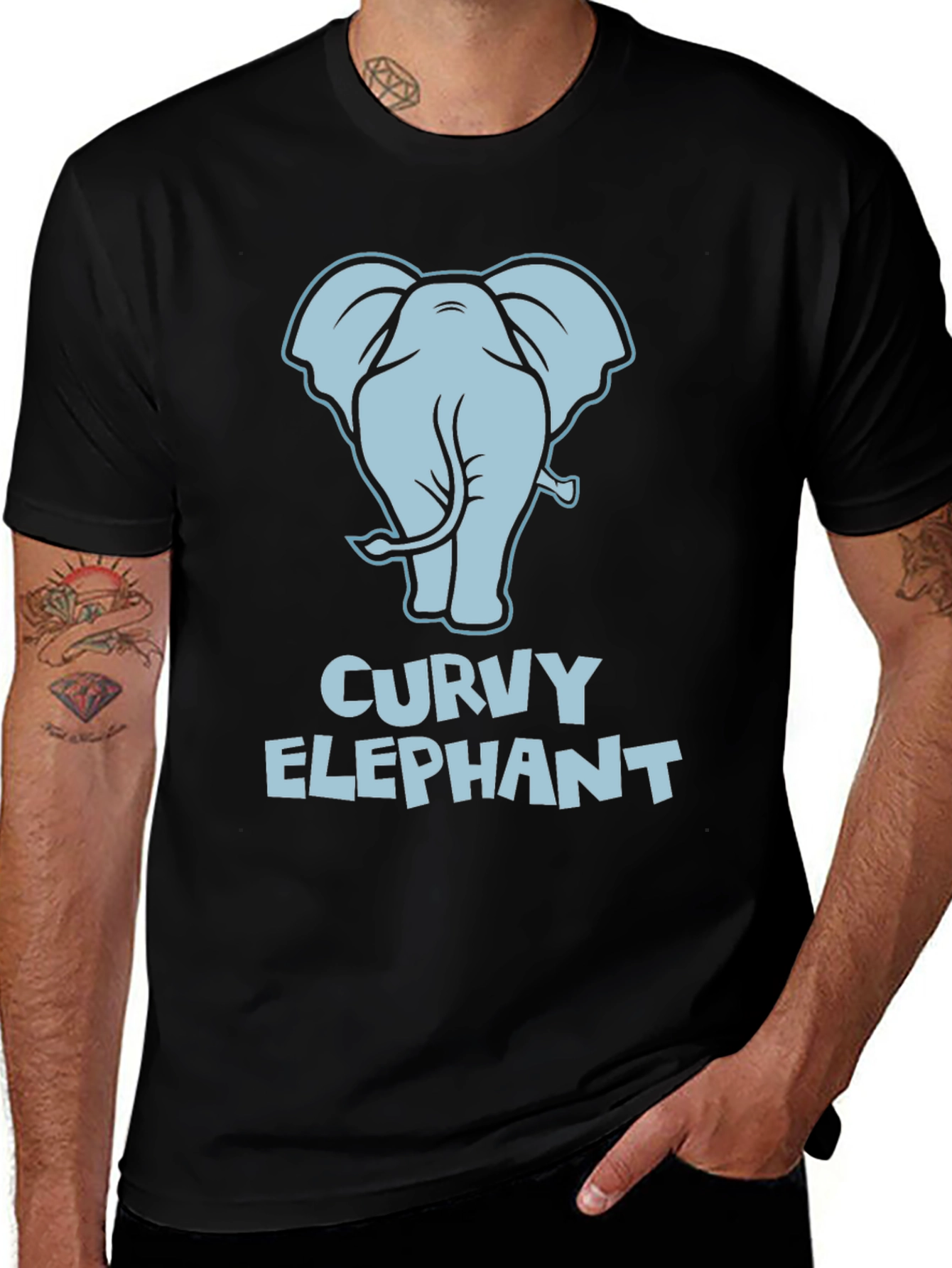 Curvy Elephant Graphic T-Shirt - Unisex Black Tee