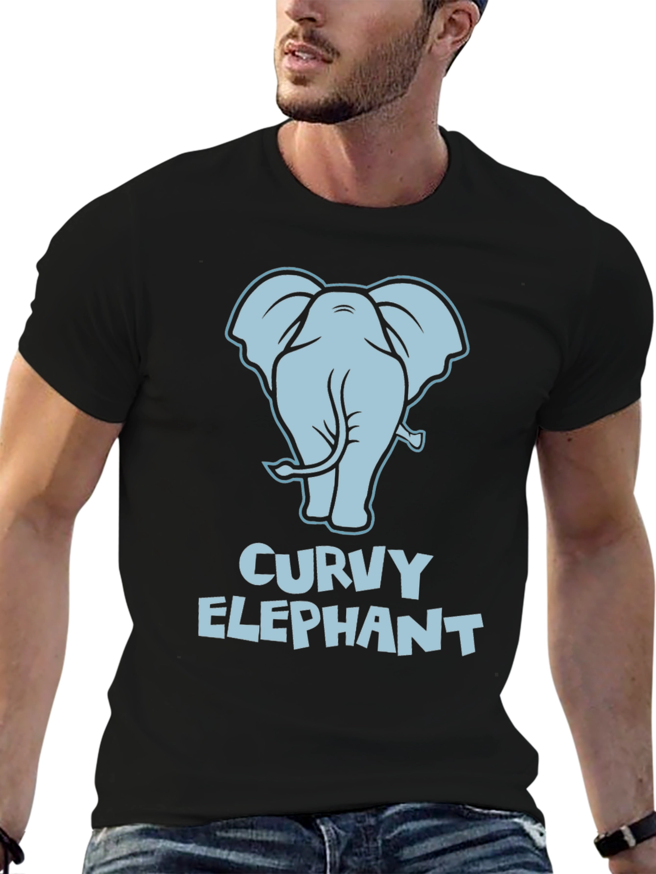 Curvy Elephant Graphic T-Shirt - Unisex Black Tee