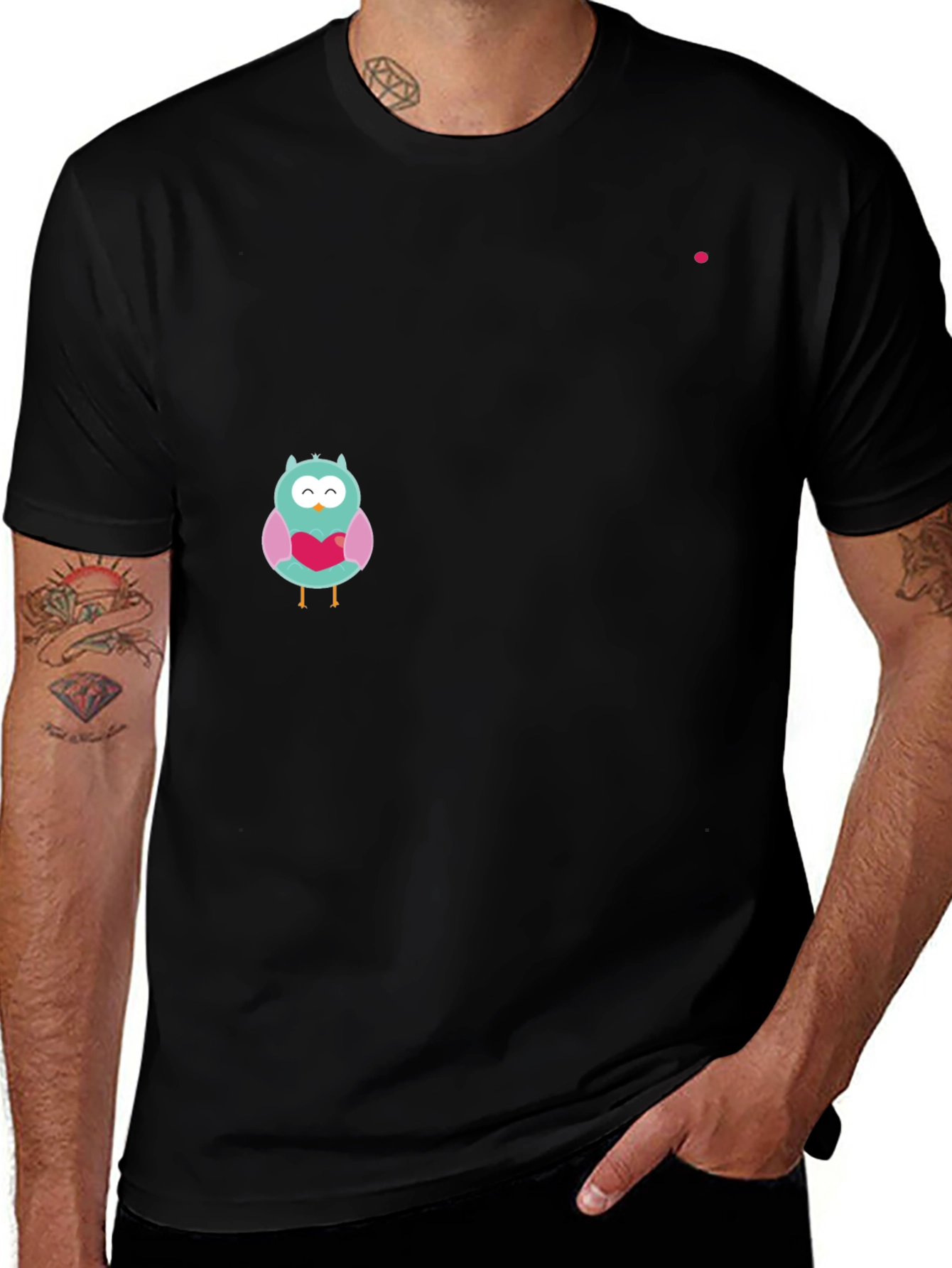 Owl With Heart Graphic Black T-Shirt