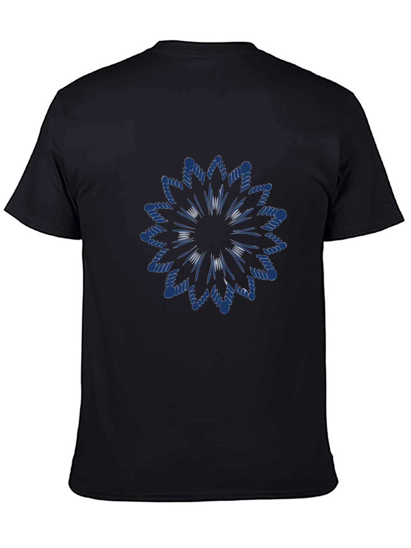 Black T-Shirt with Blue Floral Design