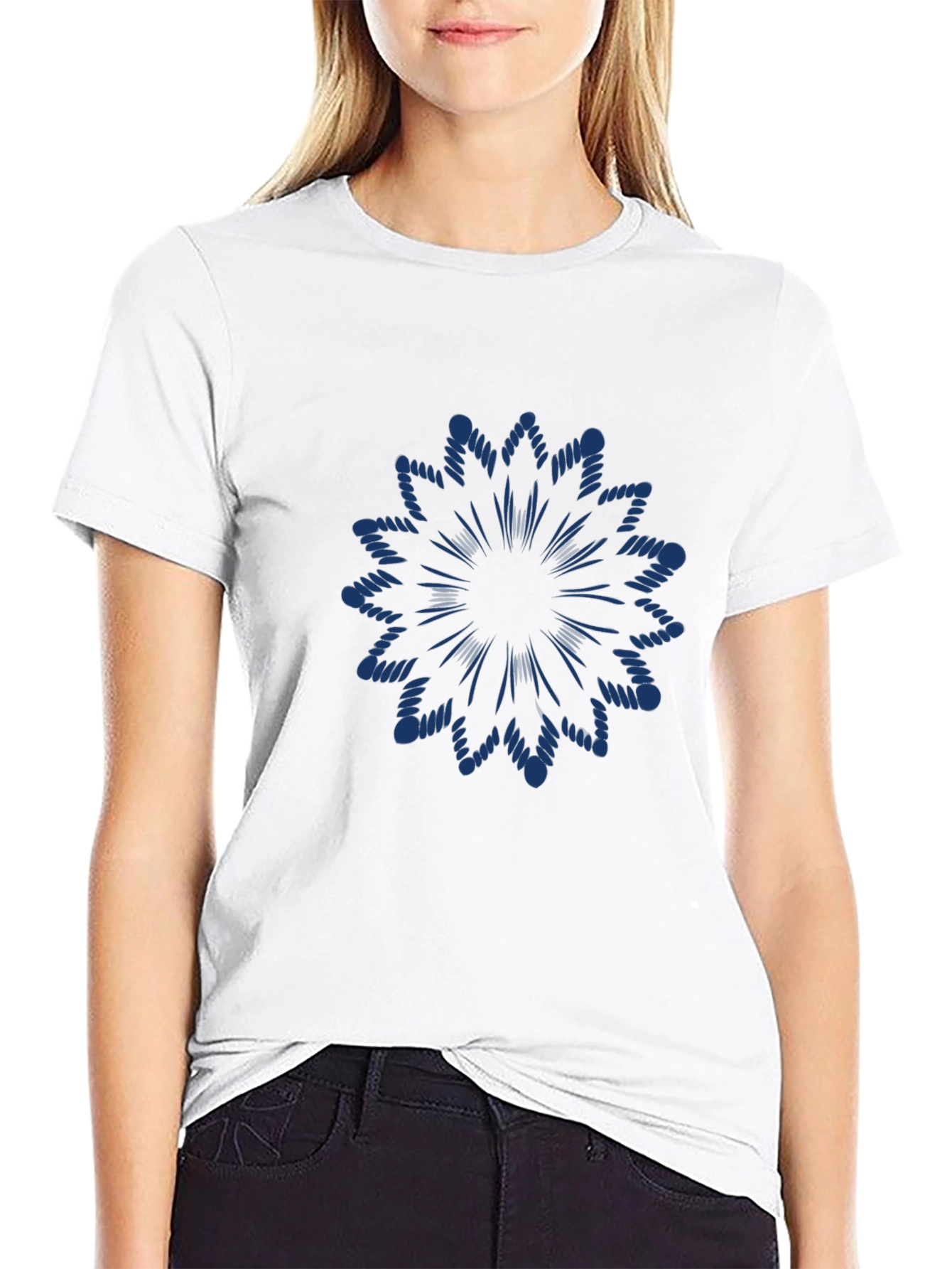 Black T-Shirt with Blue Floral Design