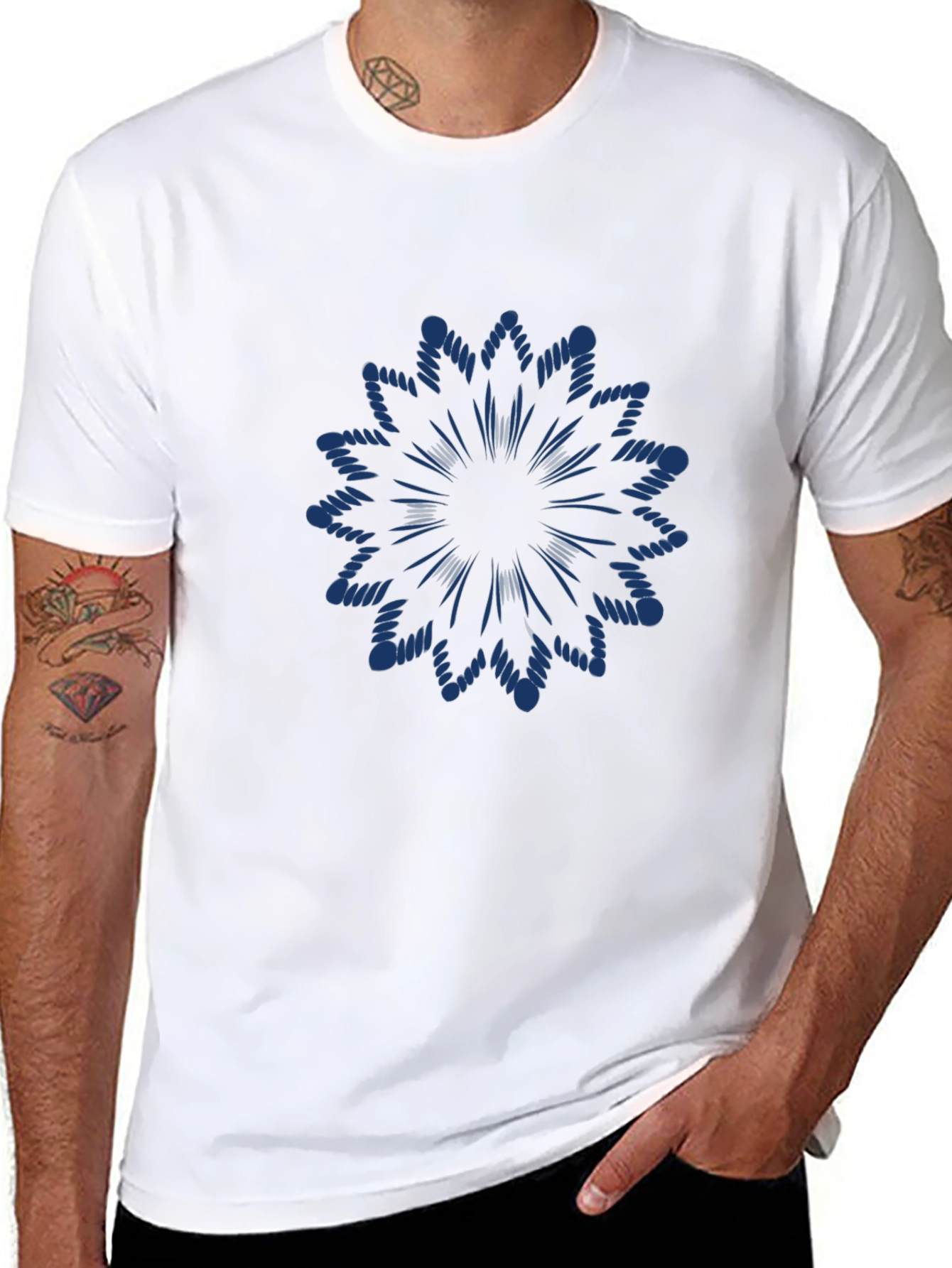 Black T-Shirt with Blue Floral Design
