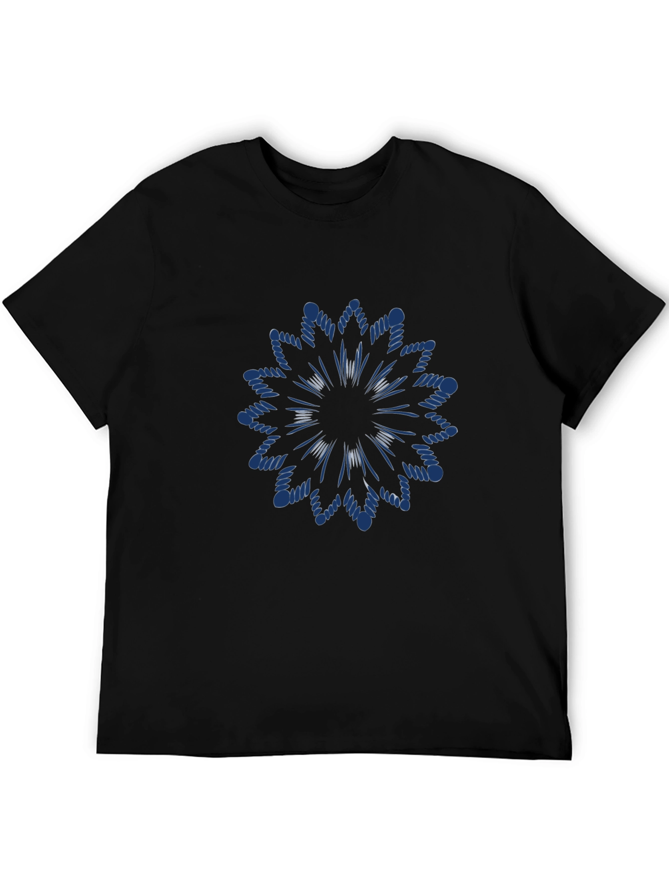 Black T-Shirt with Blue Floral Design