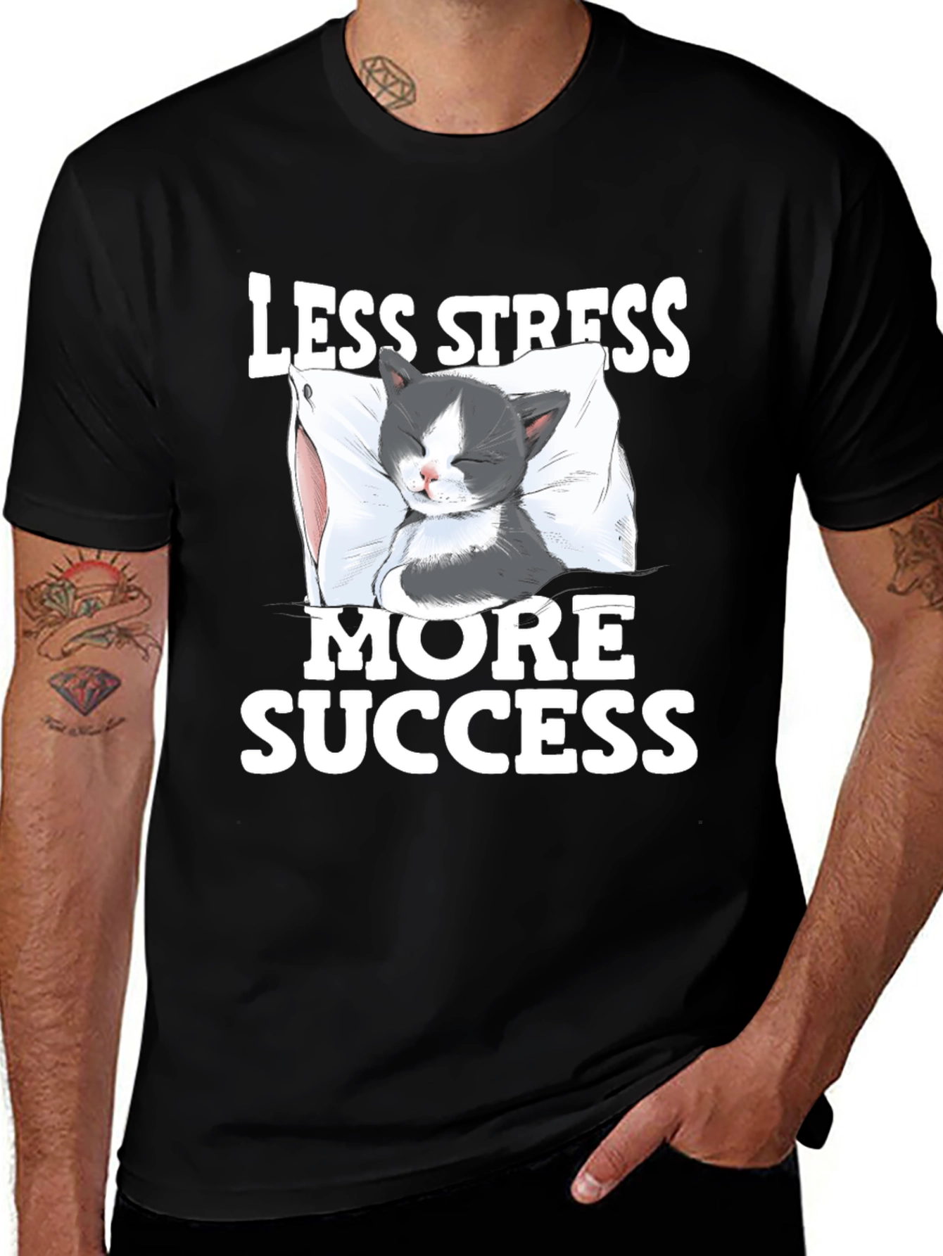 Less Stress More Success Cat T-Shirt