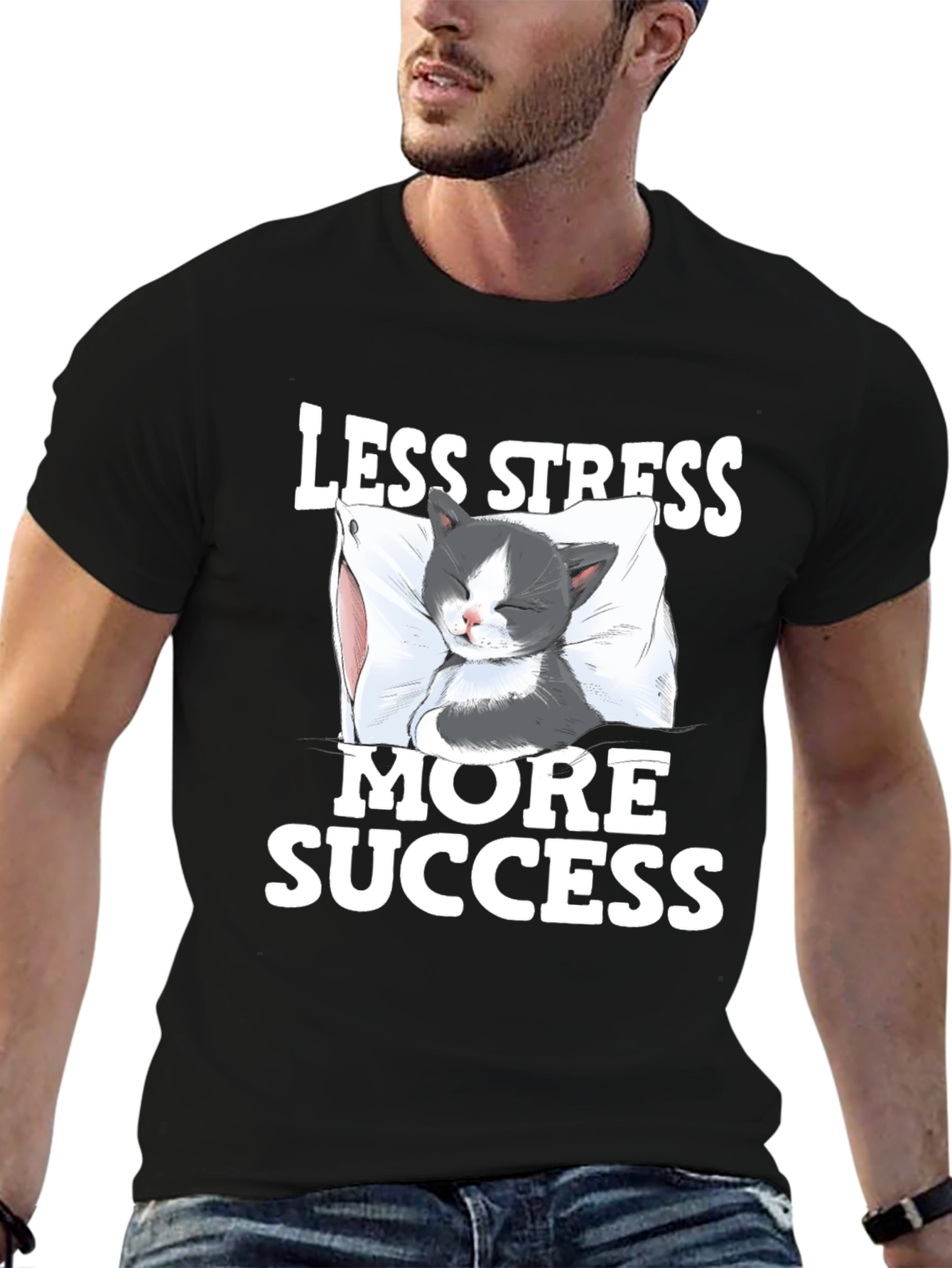 Less Stress More Success Cat T-Shirt