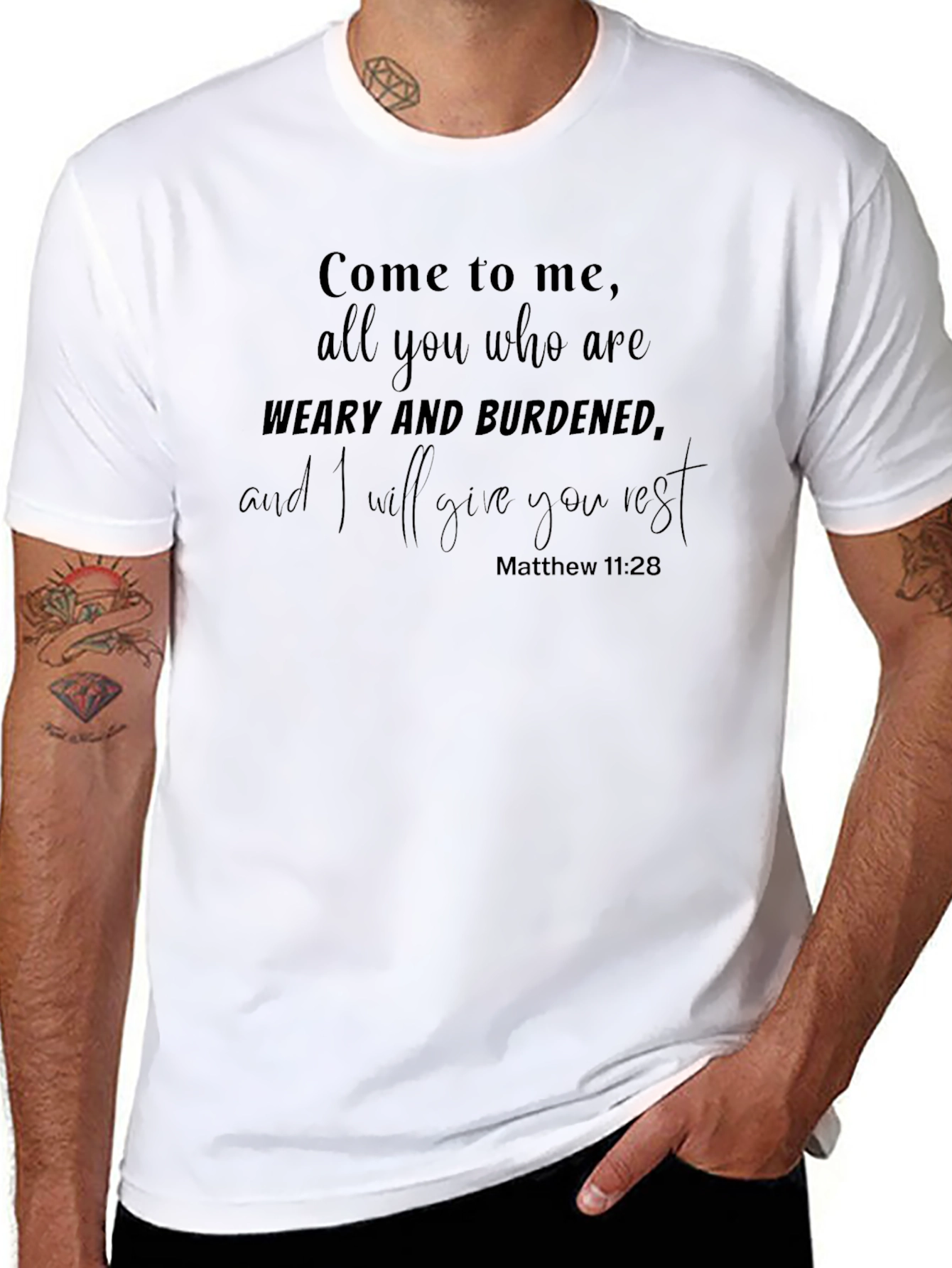 Weary and Burdened Matthew 11:28 T-Shirt