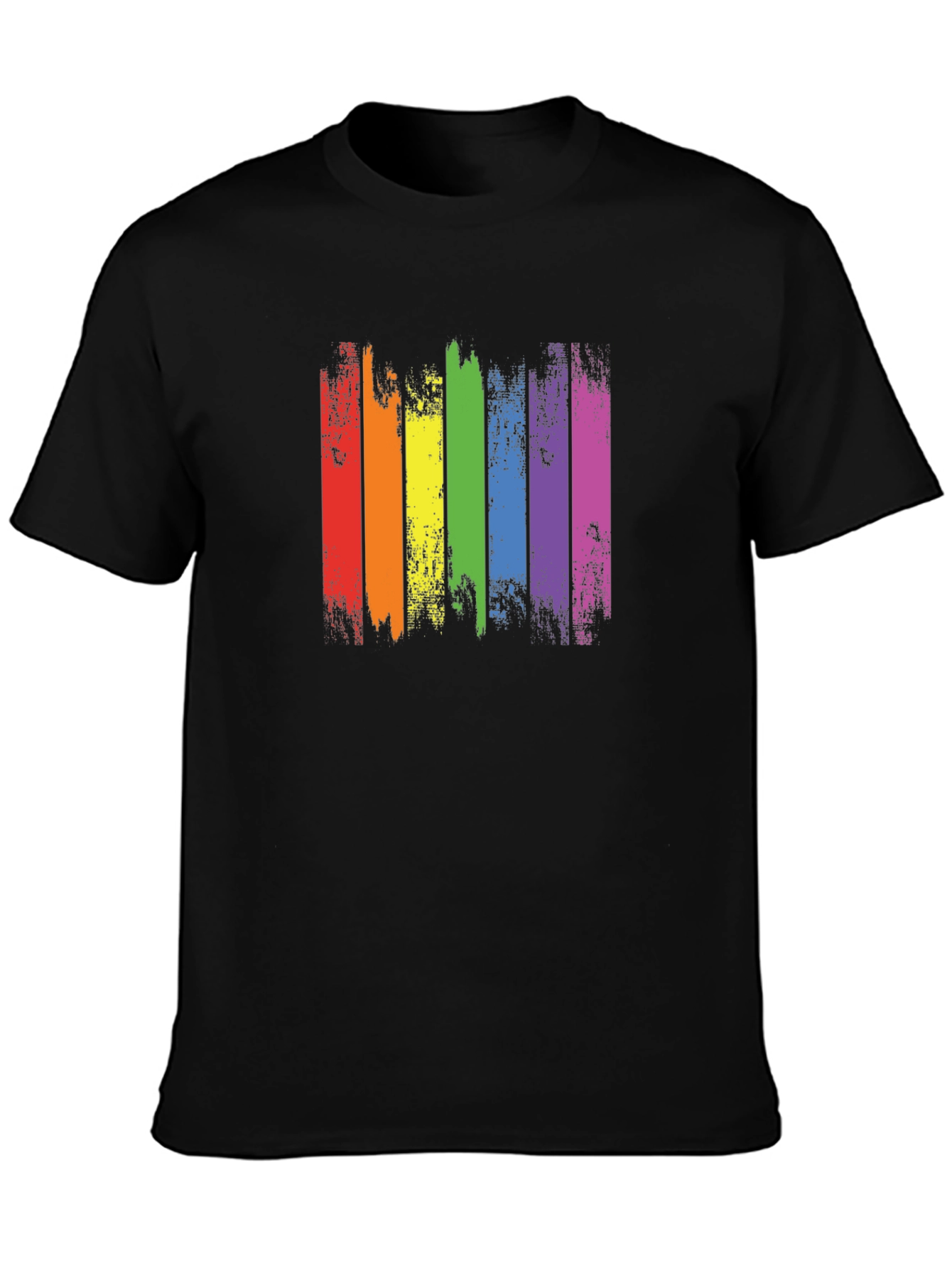 Distressed Rainbow Pride Graphic Tee - Black Cotton T-Shirt