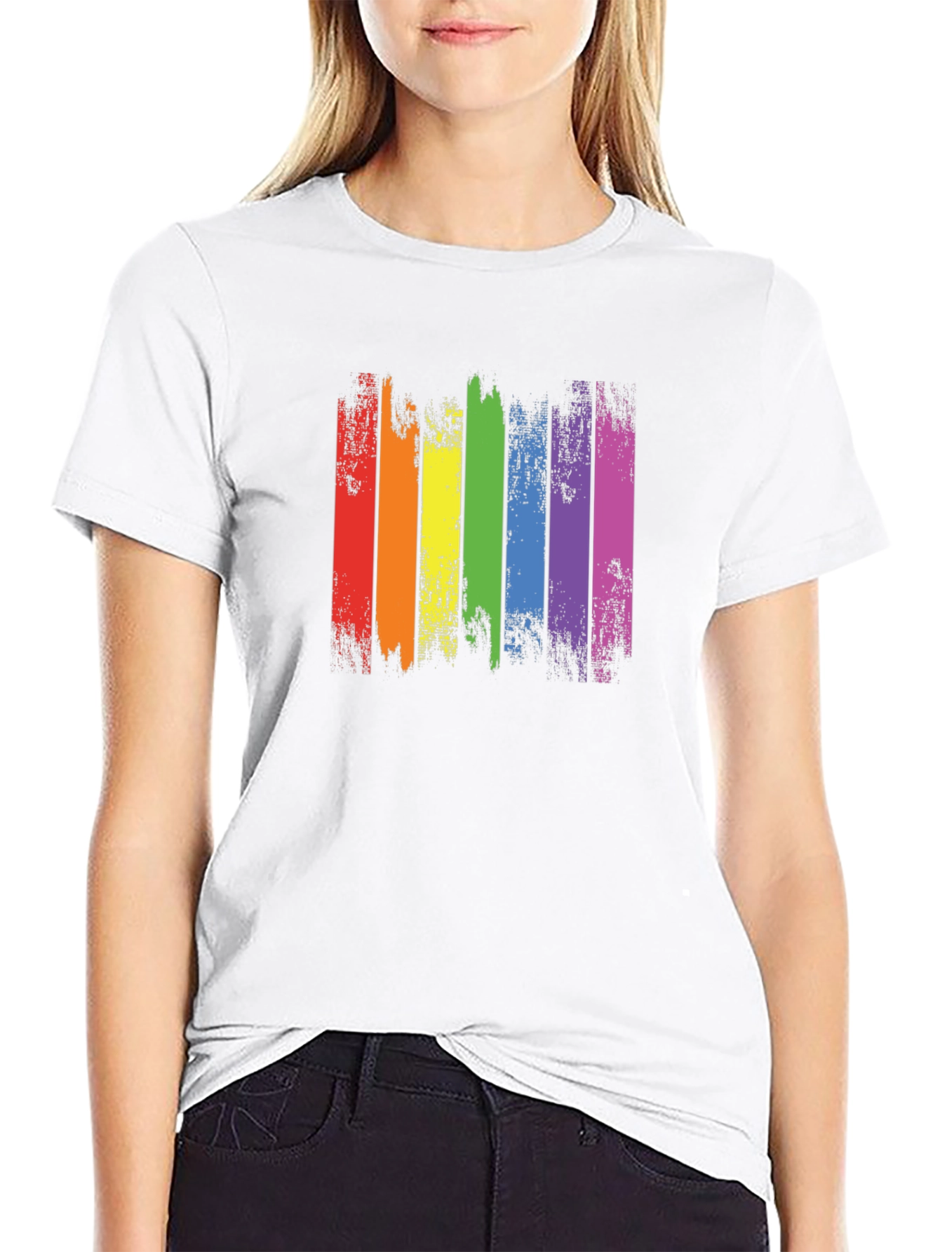 Distressed Rainbow Pride Graphic Tee - Black Cotton T-Shirt