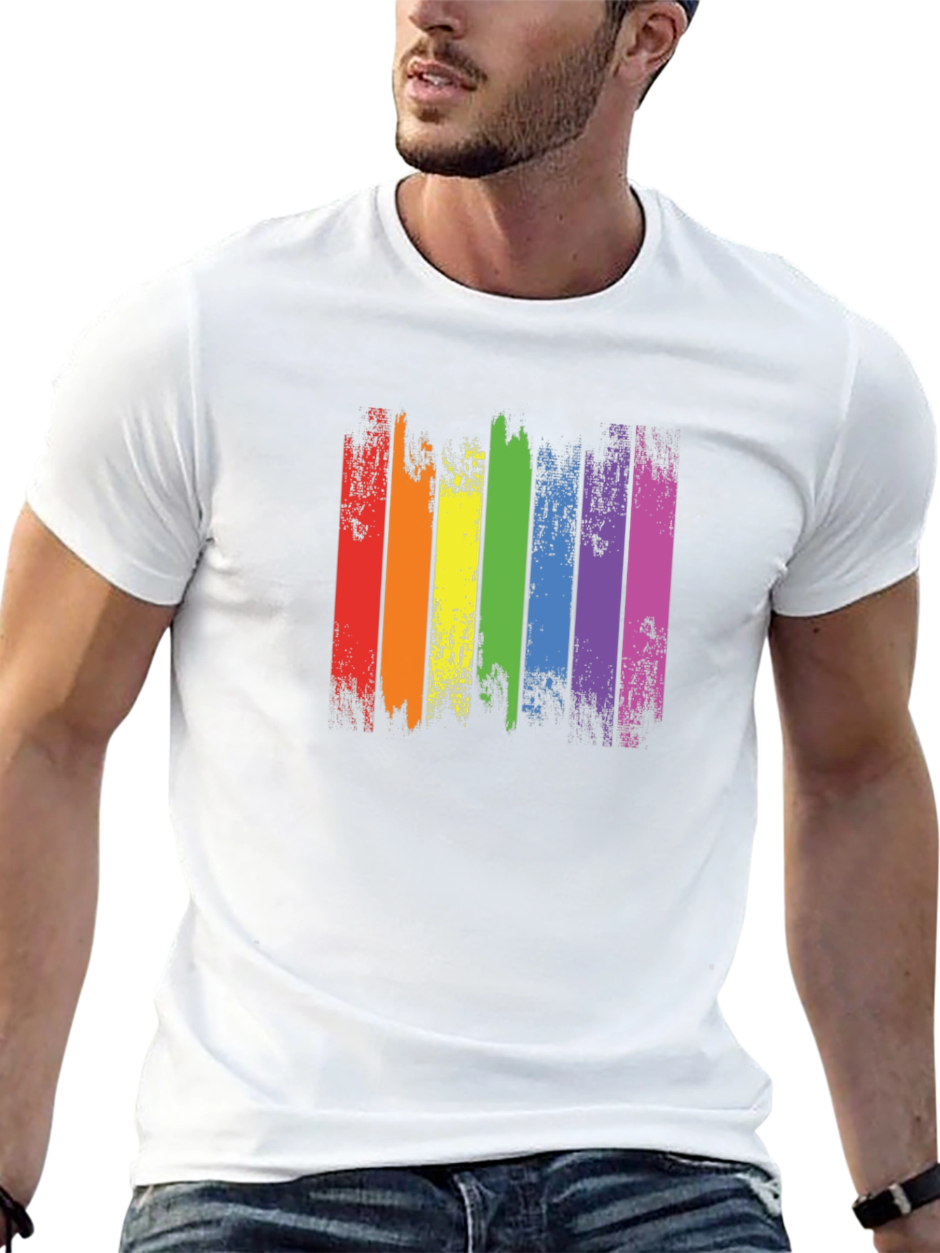 Distressed Rainbow Pride Graphic Tee - Black Cotton T-Shirt