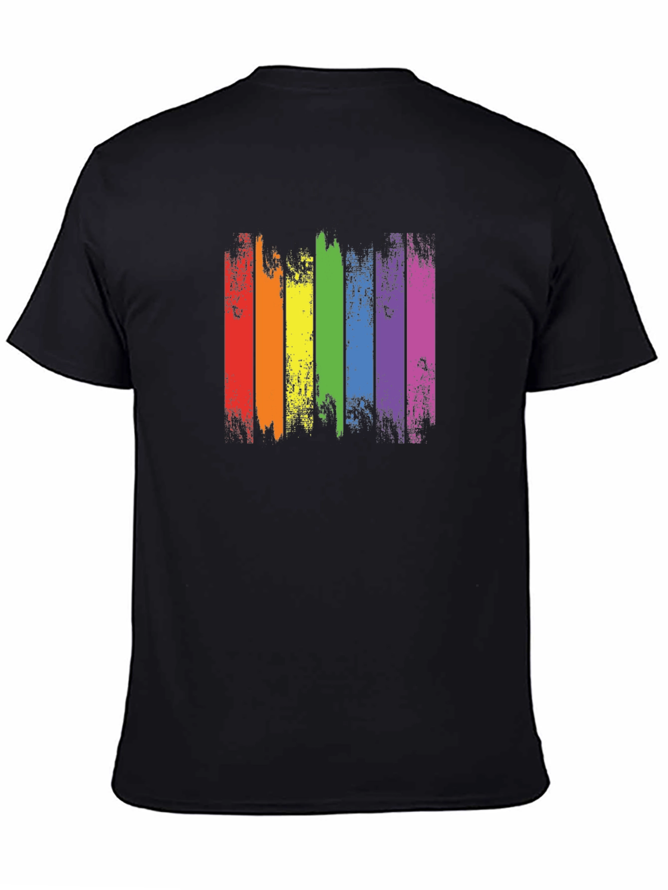Distressed Rainbow Pride Graphic Tee - Black Cotton T-Shirt