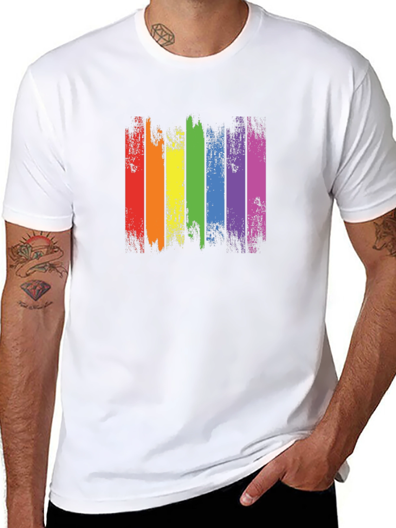 Distressed Rainbow Pride Graphic Tee - Black Cotton T-Shirt