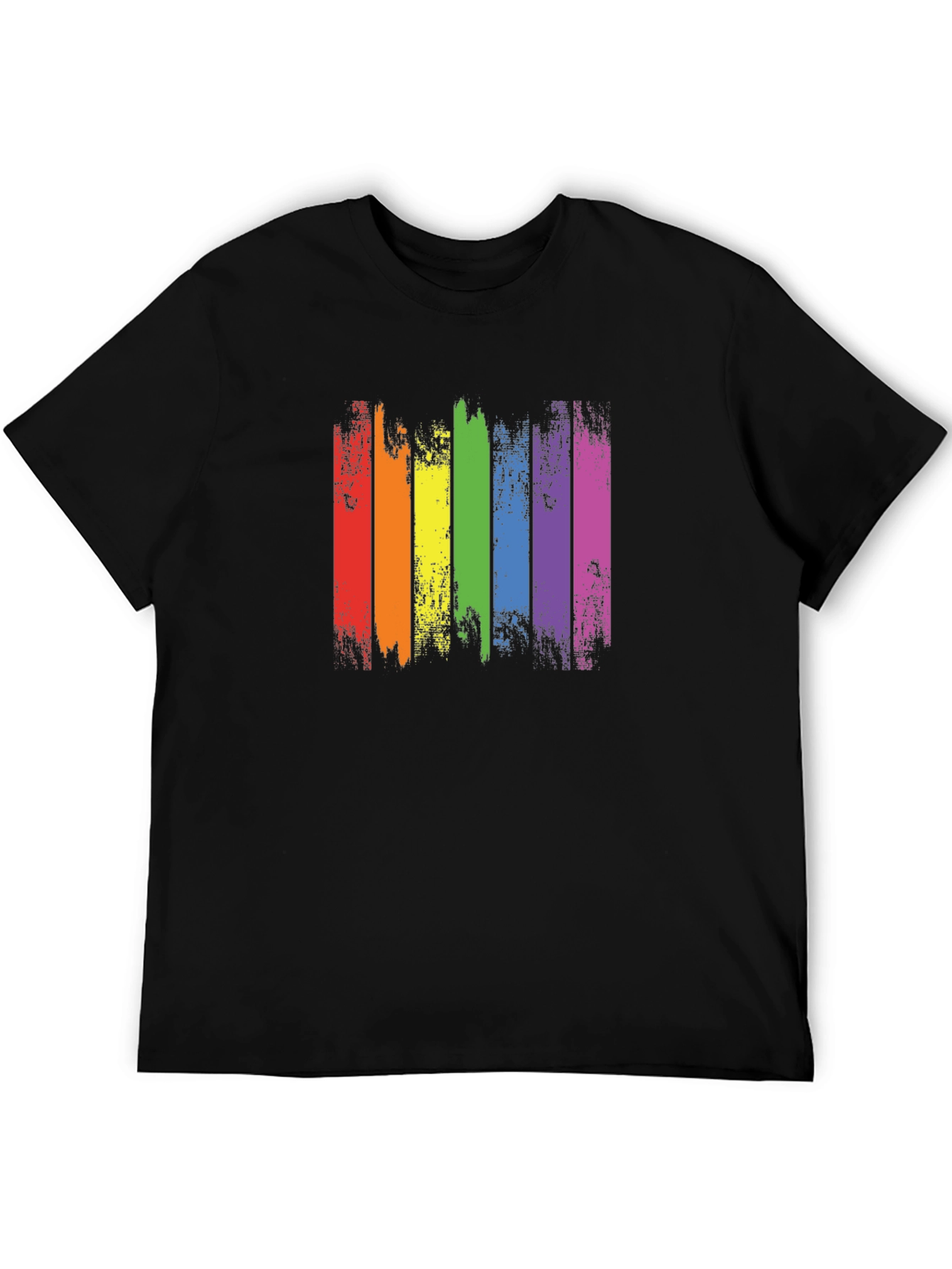 Distressed Rainbow Pride Graphic Tee - Black Cotton T-Shirt