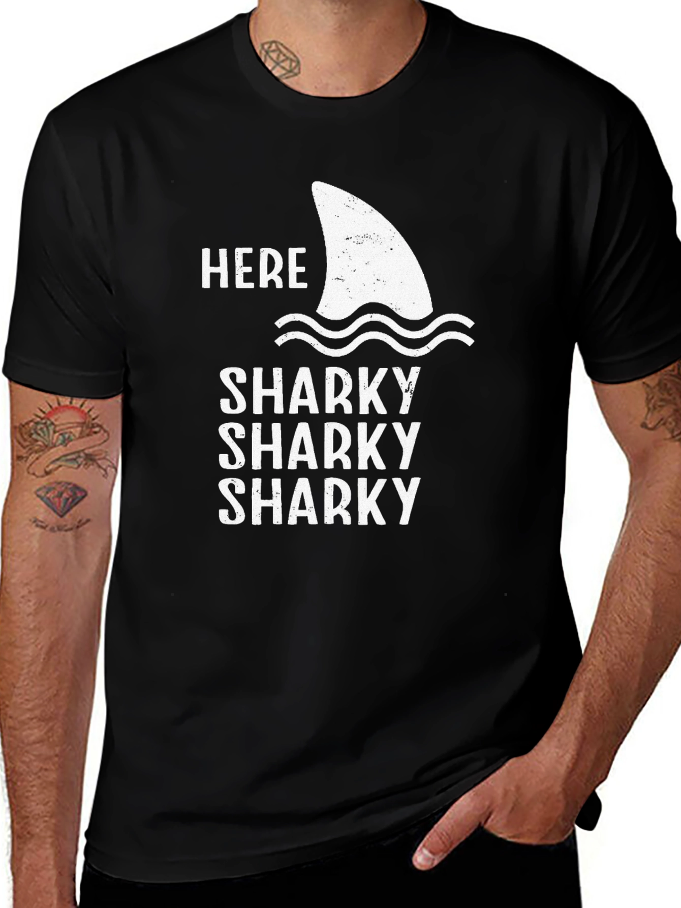 Here Sharky Sharky Sharky Black T-Shirt