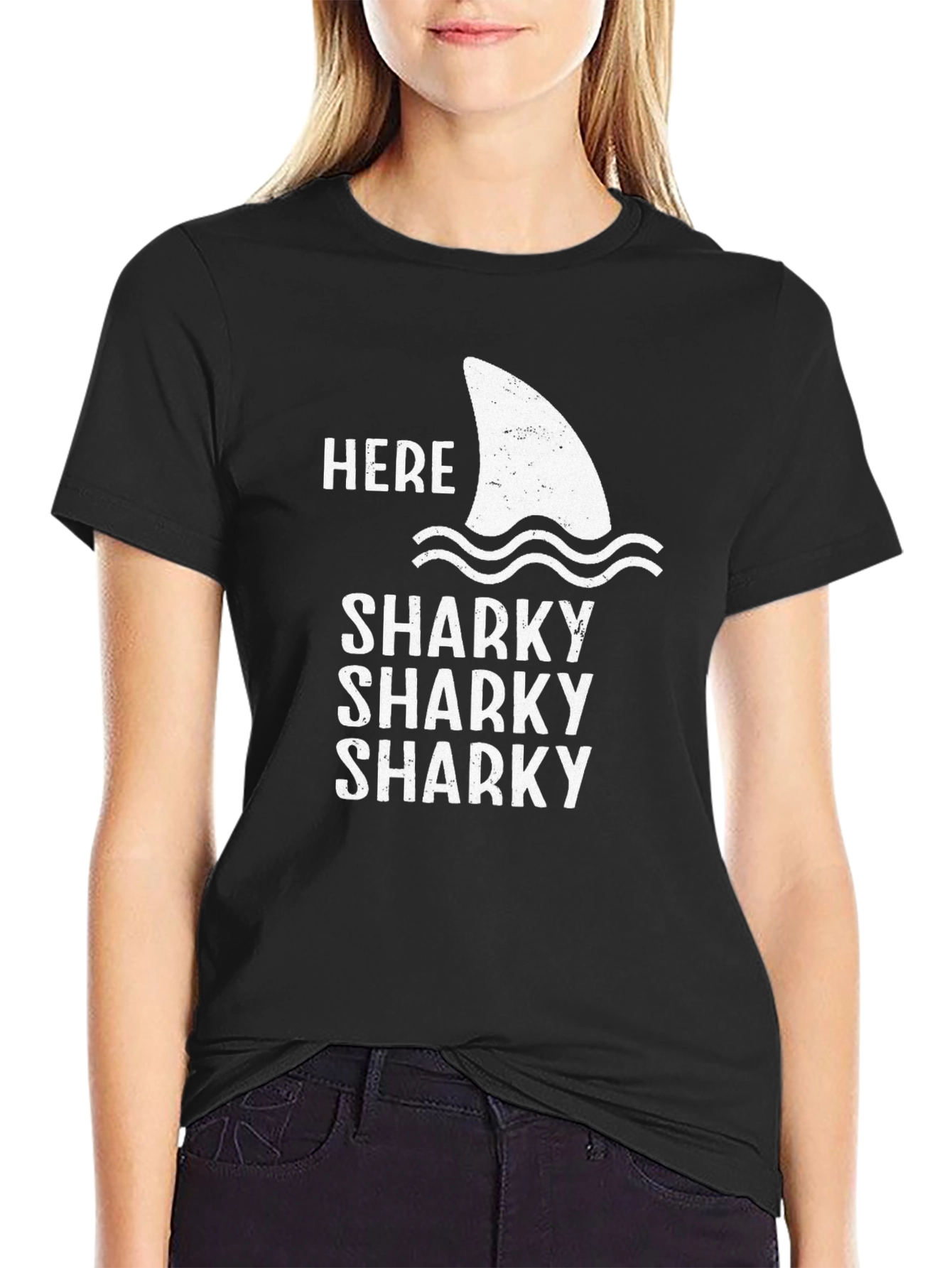 Here Sharky Sharky Sharky Black T-Shirt