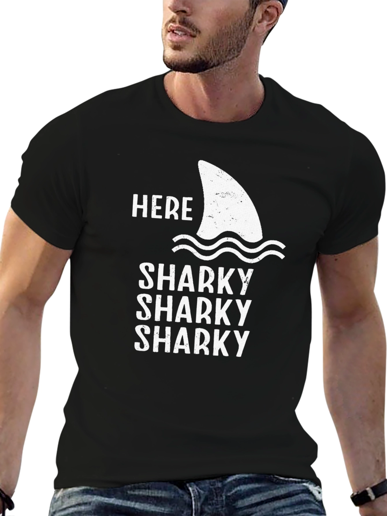 Here Sharky Sharky Sharky Black T-Shirt