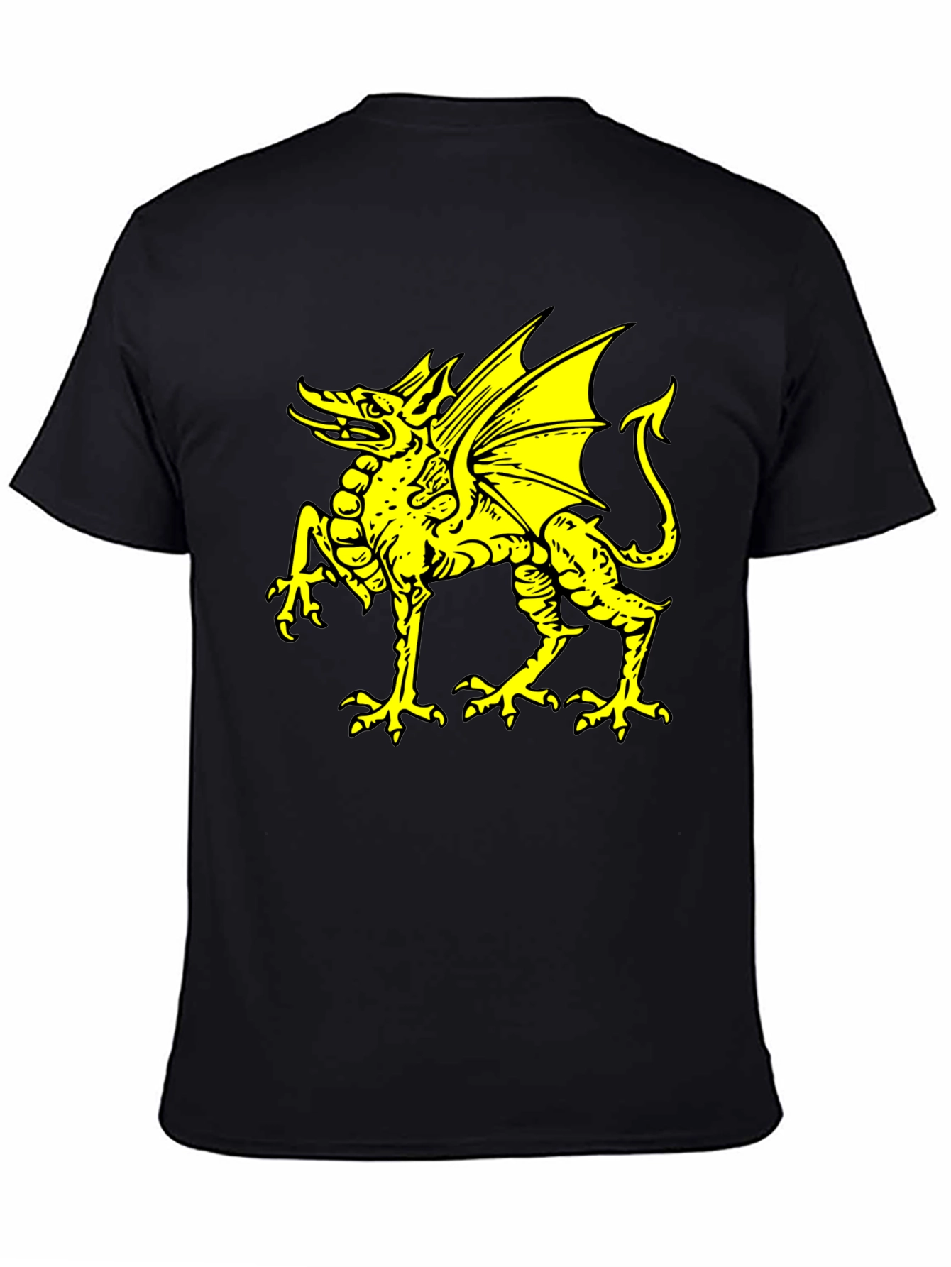 Black T-Shirt with Yellow Dragon Graphic