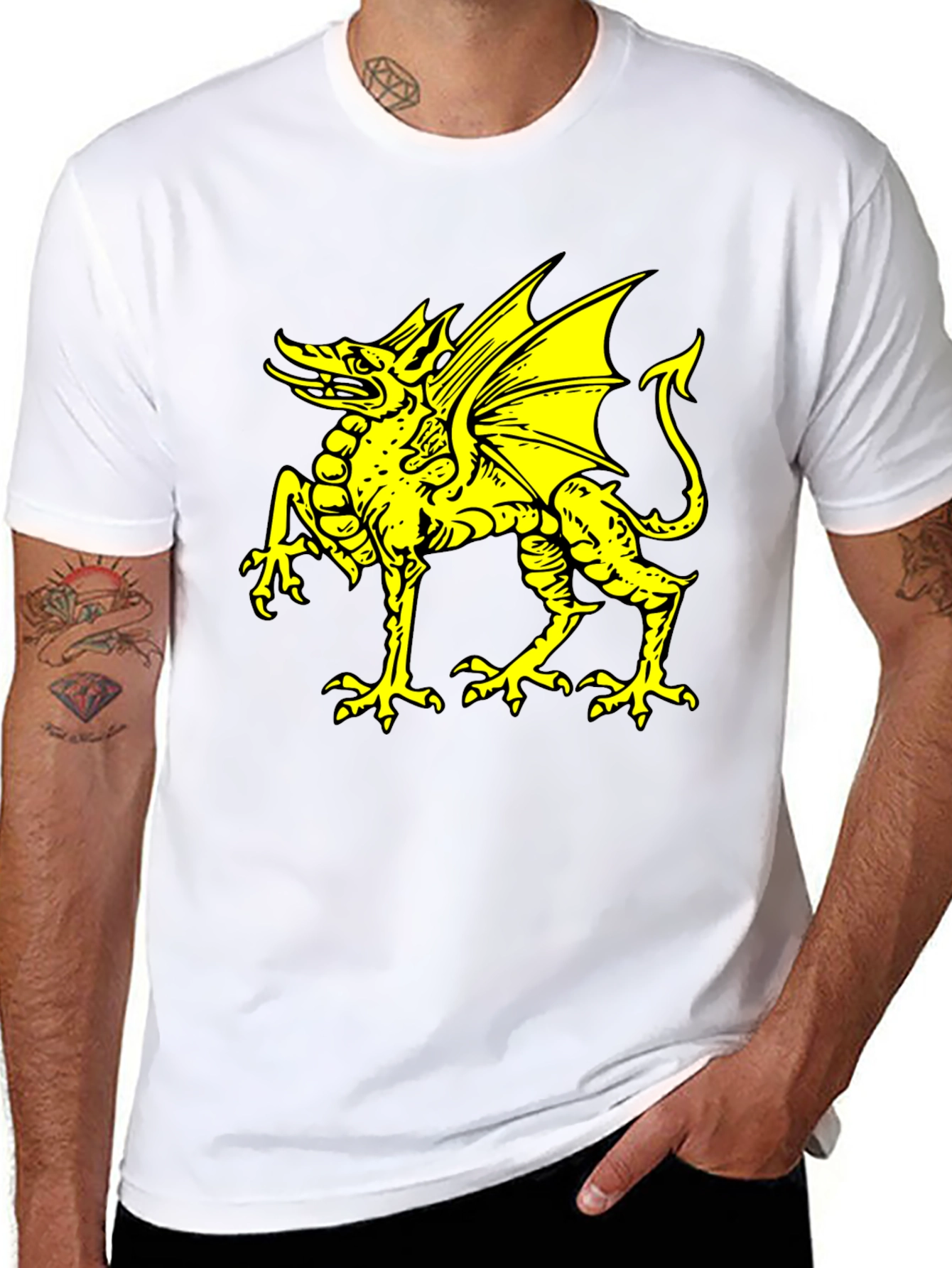 Black T-Shirt with Yellow Dragon Graphic