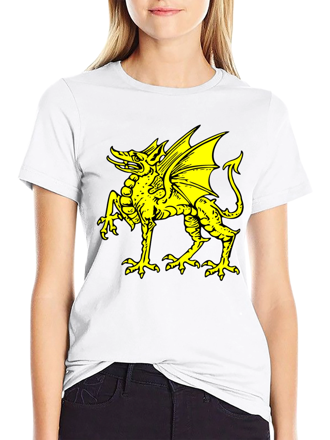 Black T-Shirt with Yellow Dragon Graphic