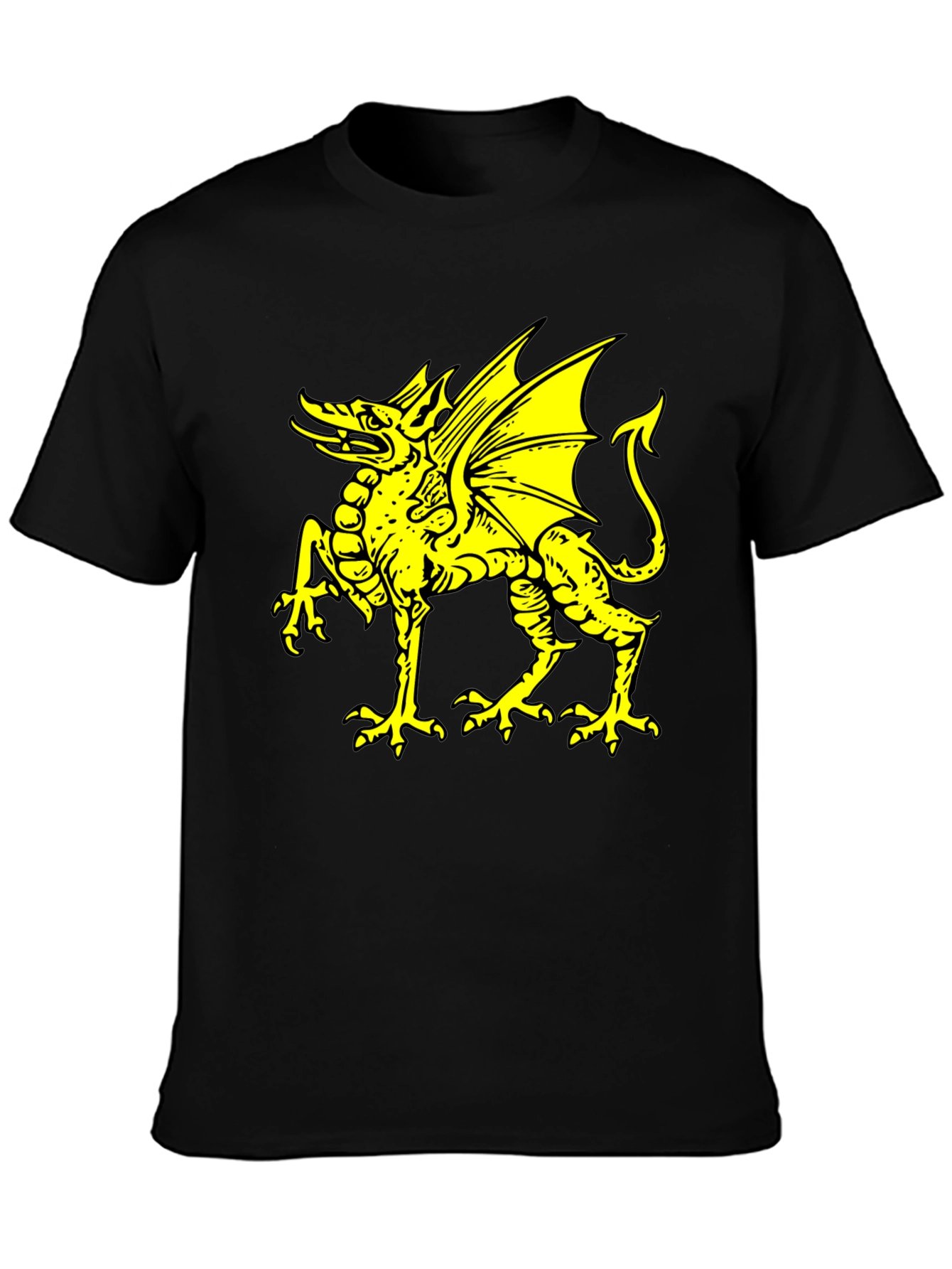 Black T-Shirt with Yellow Dragon Graphic