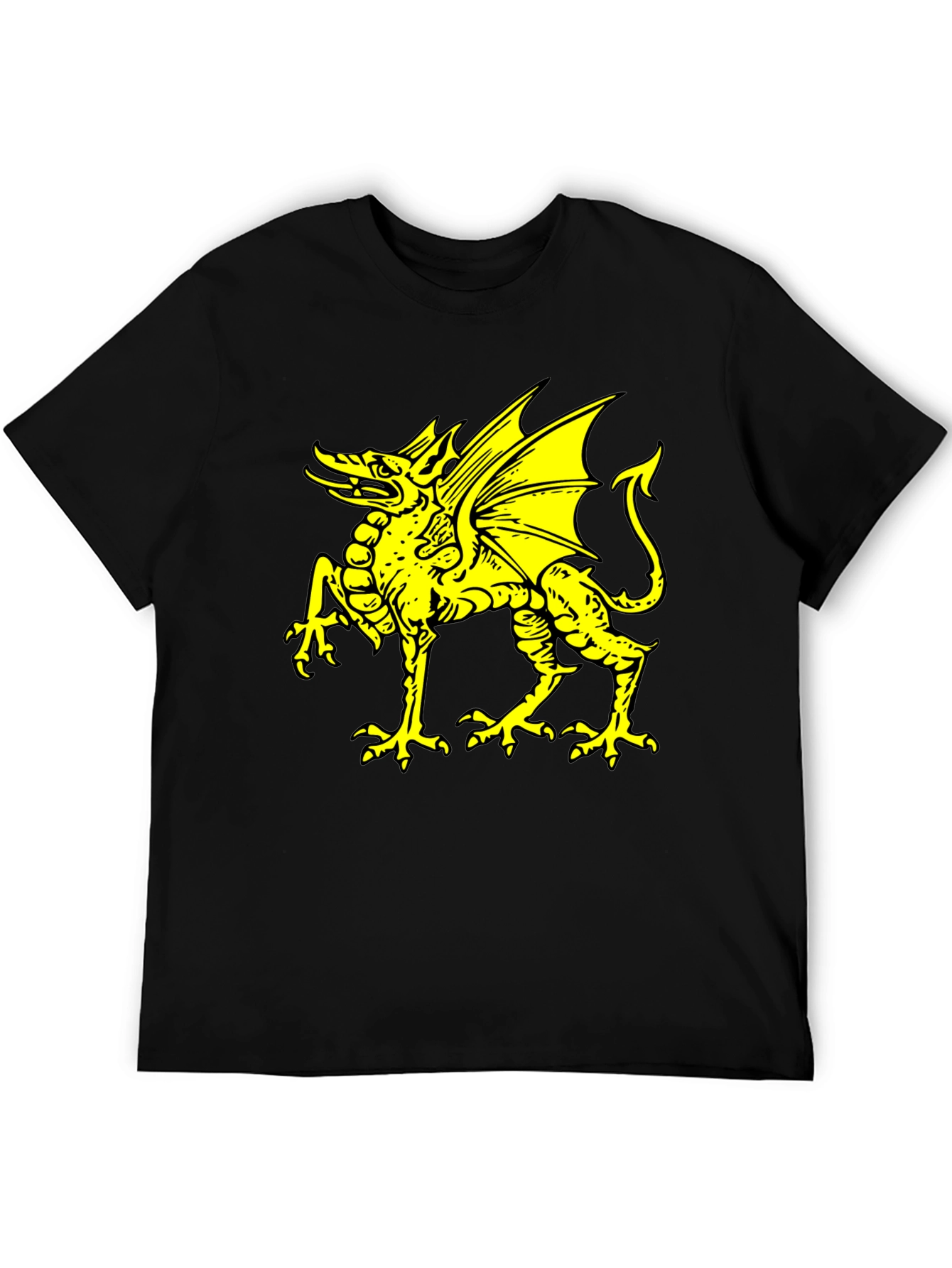 Black T-Shirt with Yellow Dragon Graphic