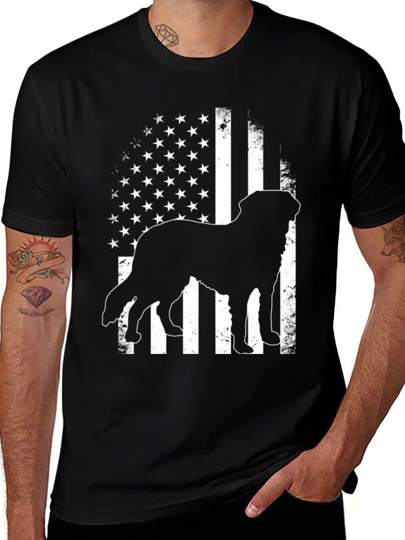 Dog Silhouette American Flag T-Shirt